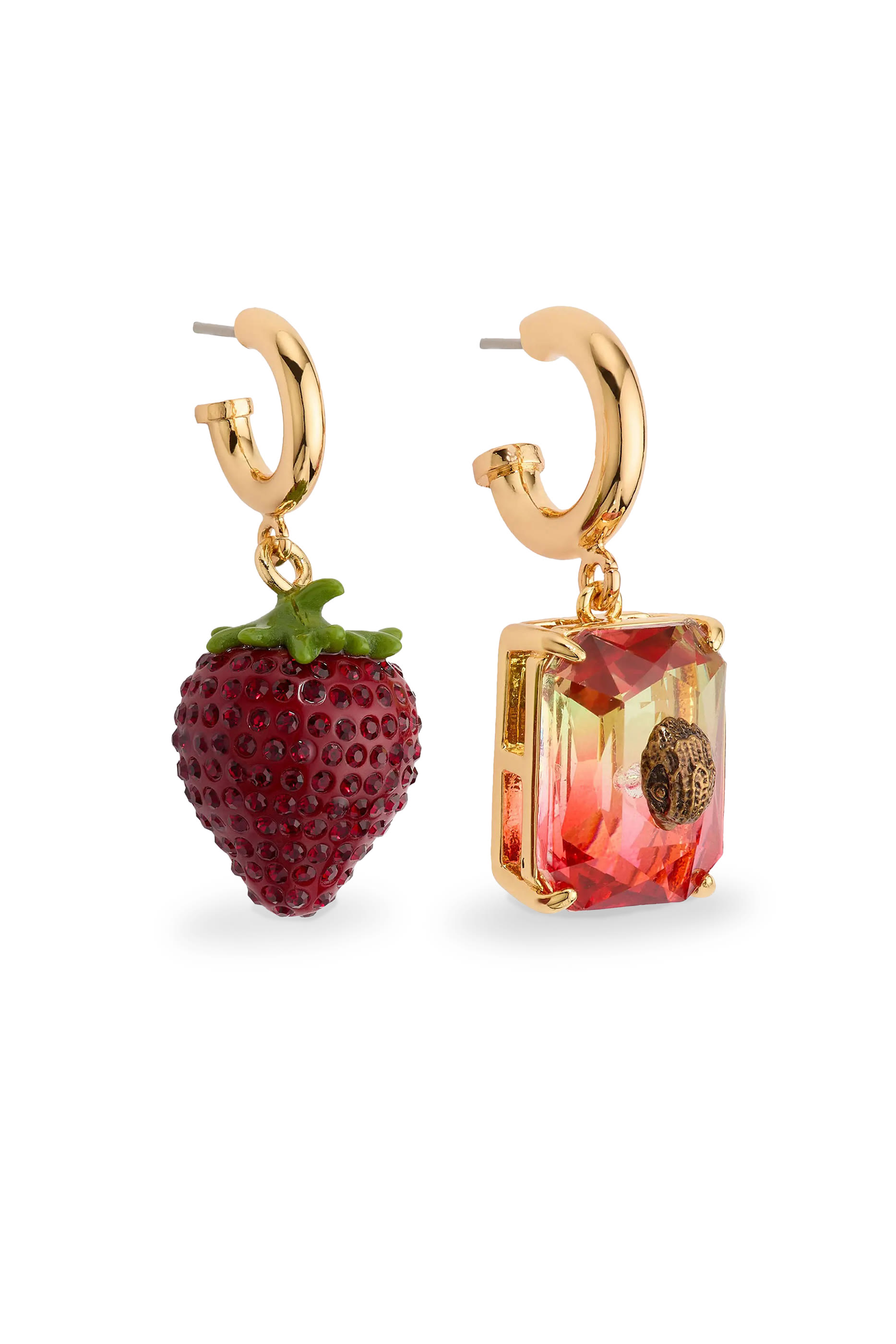 Pav&eacute; Strawberry Huggie Earrings, Brass & Crystal