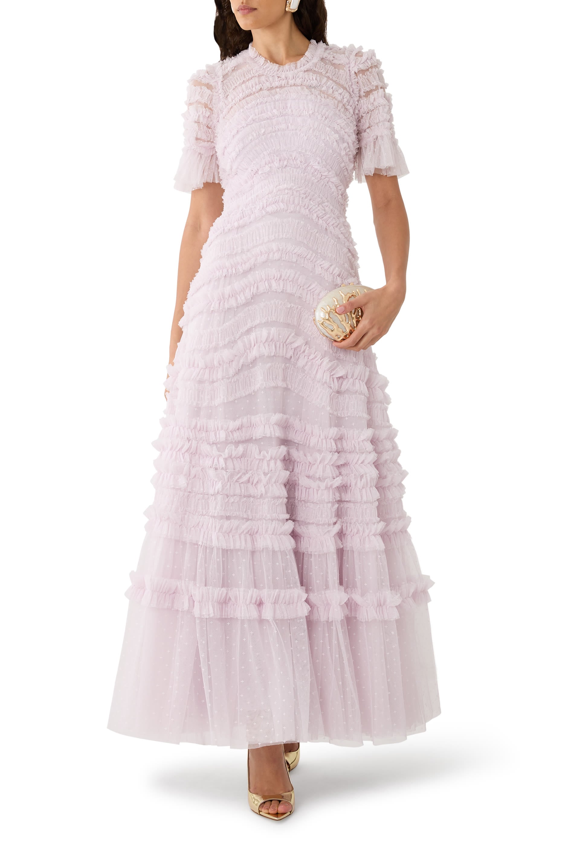 Amara Round Neck Ruffle Gown