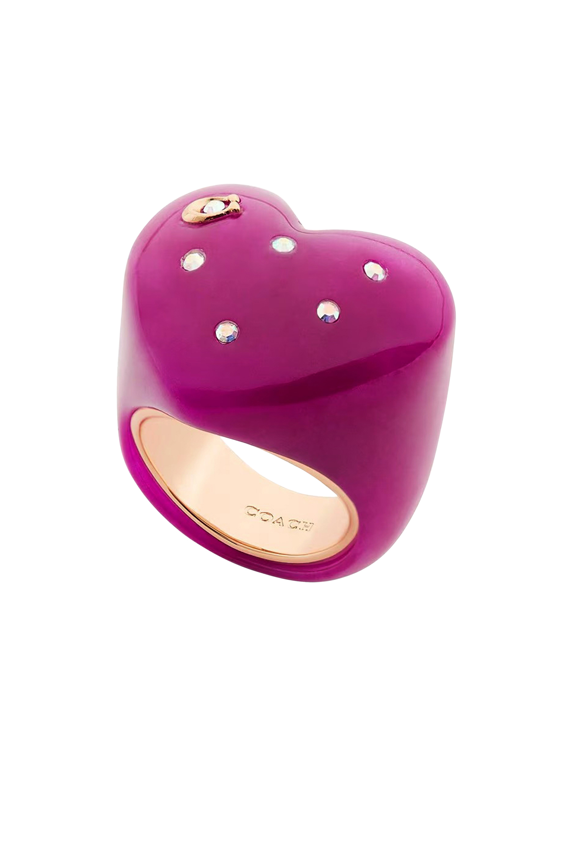 Vintage Charms Signature Heart Cocktail Ring, Brass & Resin, Glass Crystal