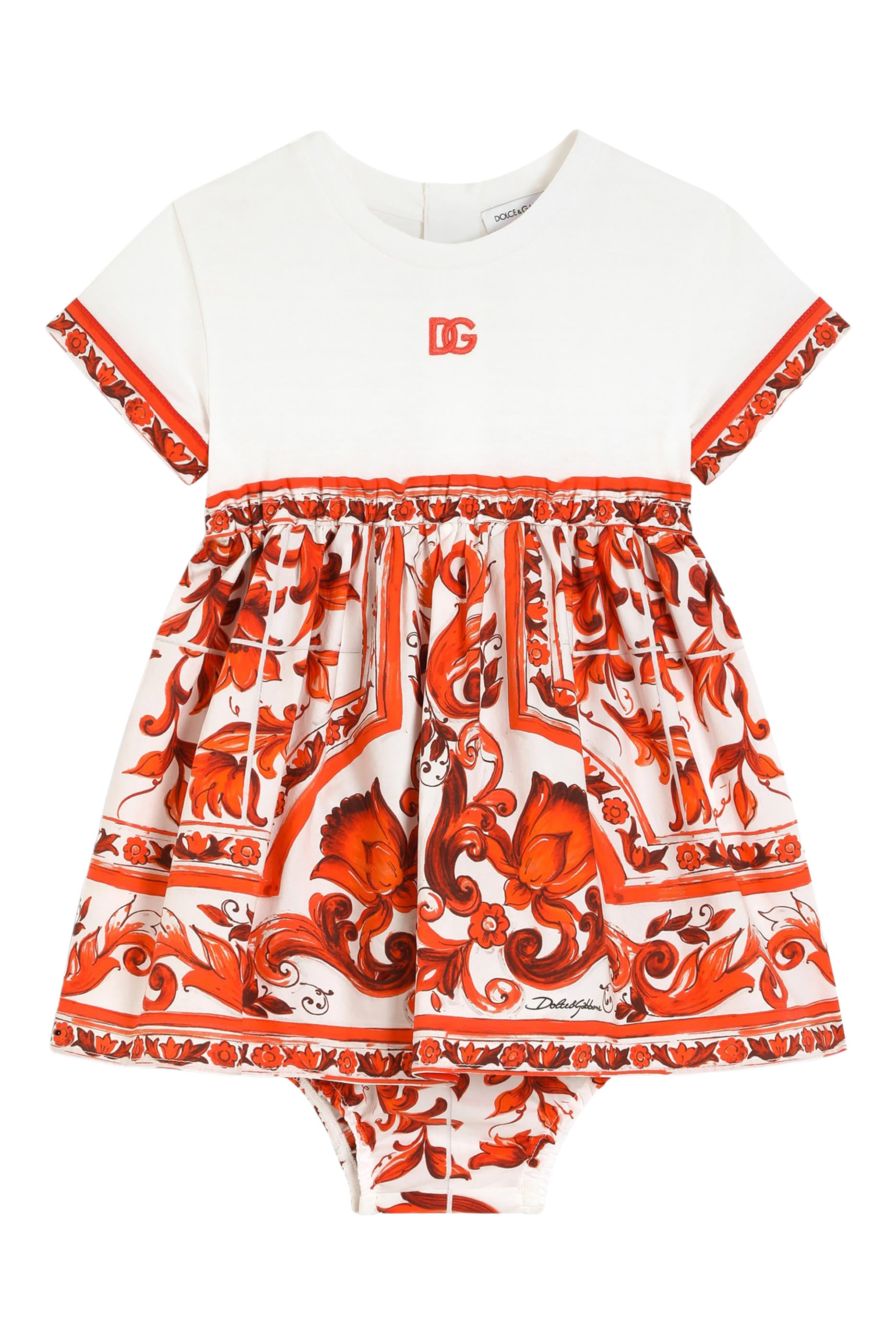 Kids Majolica-Print Mix Material Dress