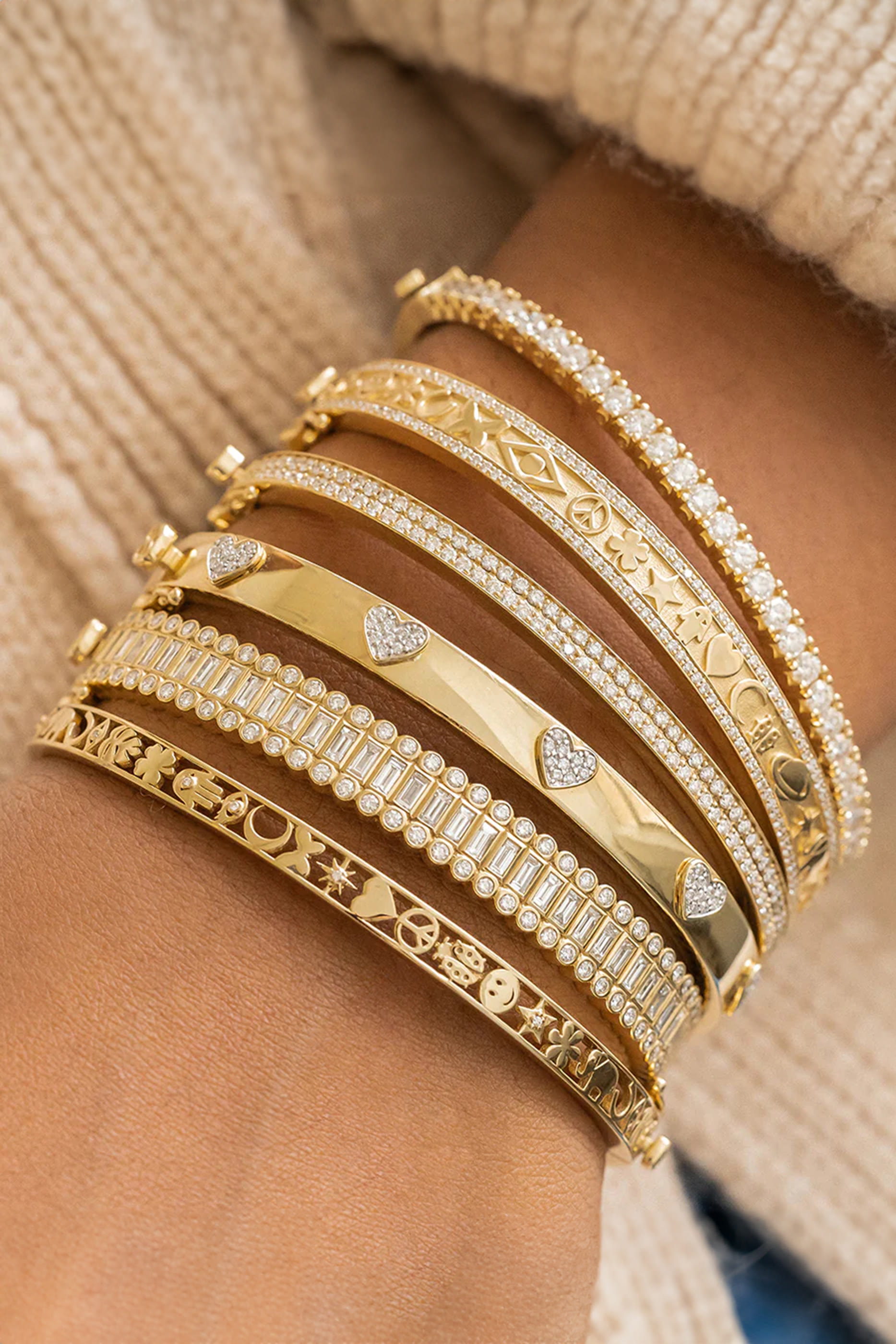 Open Icon Bangle, 14k Yellow Gold & Diamonds