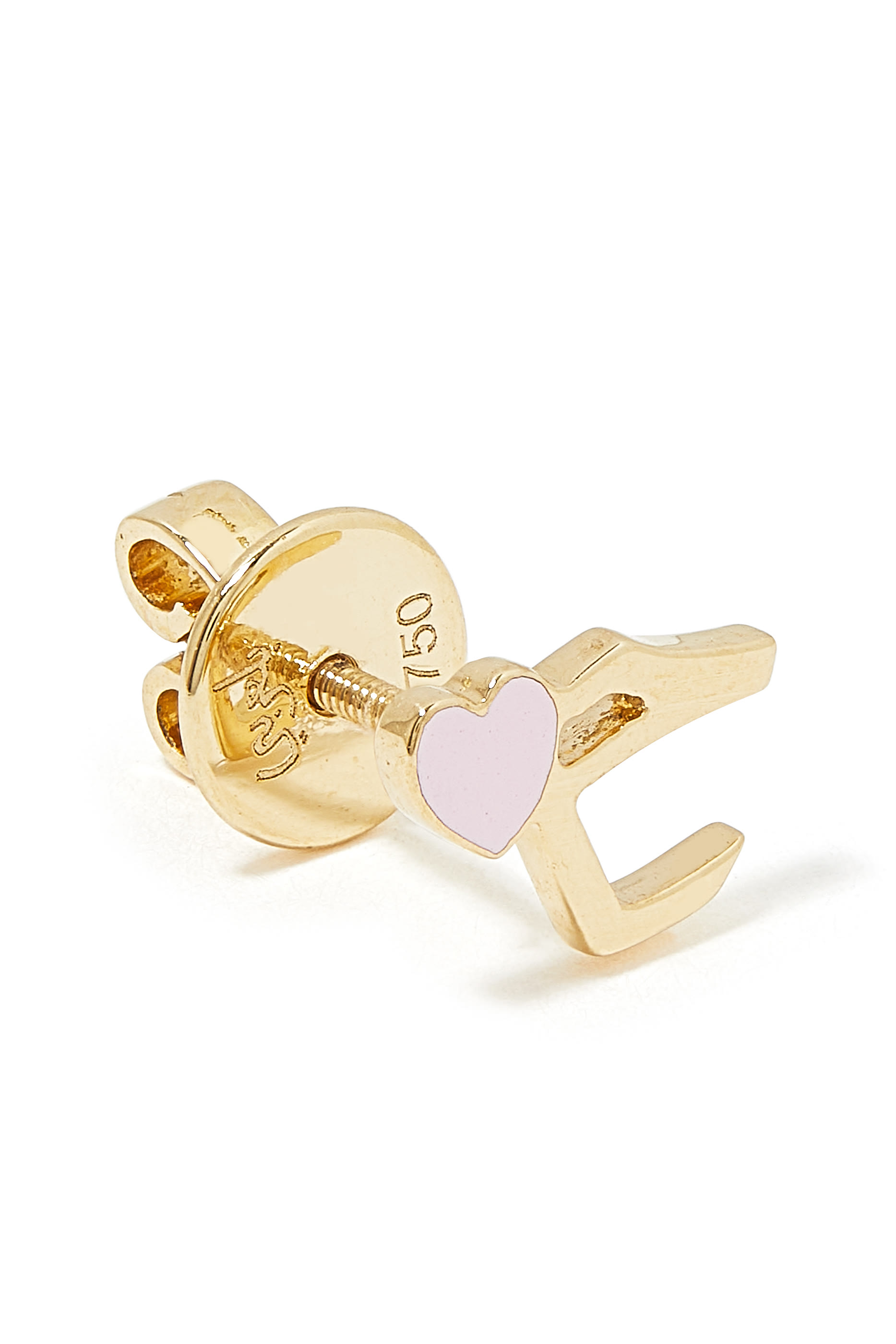 Kids Tiny Bling Arabic Letter Hhaa Heart Earrings, 18k Yellow Gold & Enamel