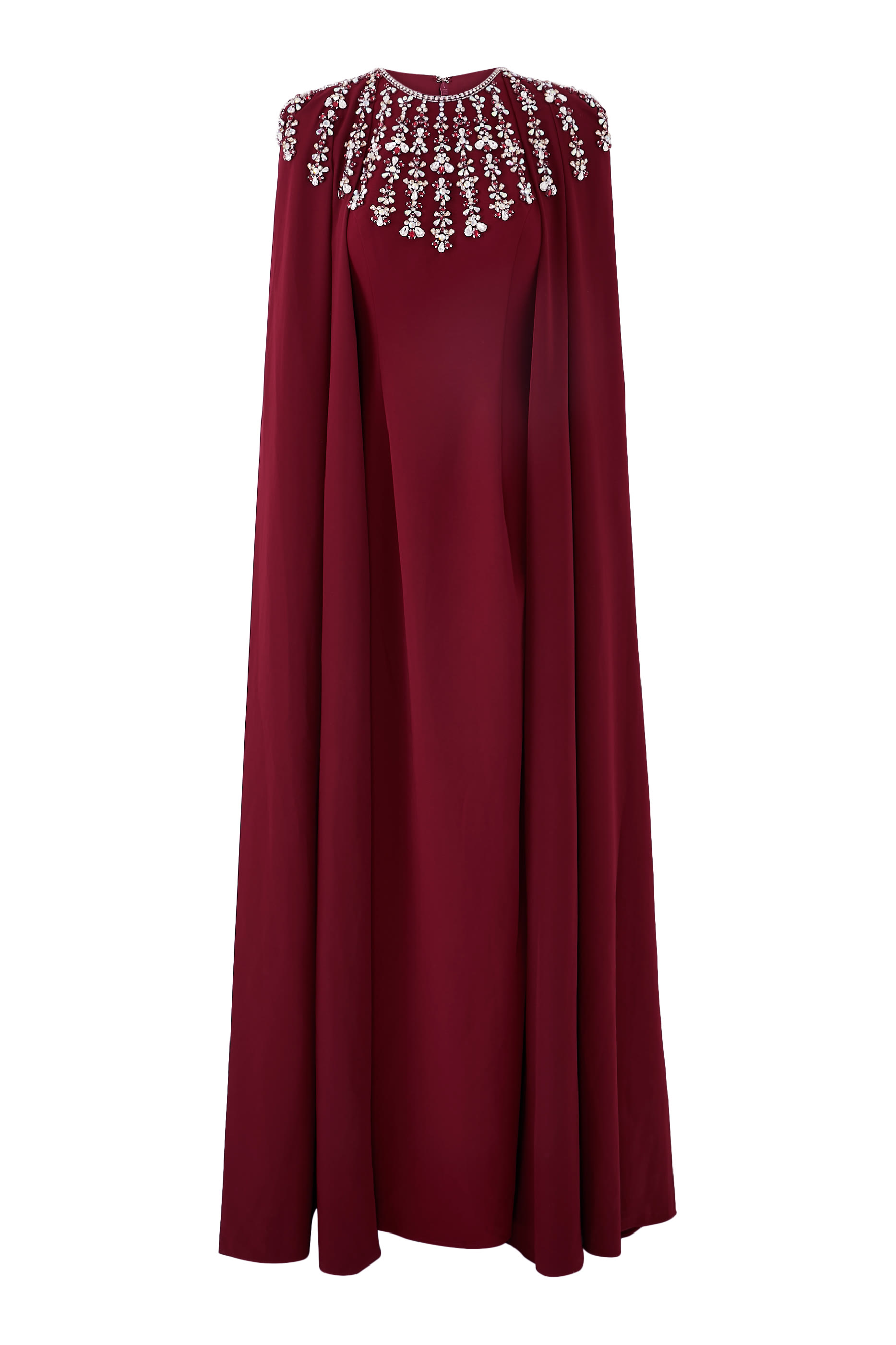 Embellished Cape-Sleeve Gown