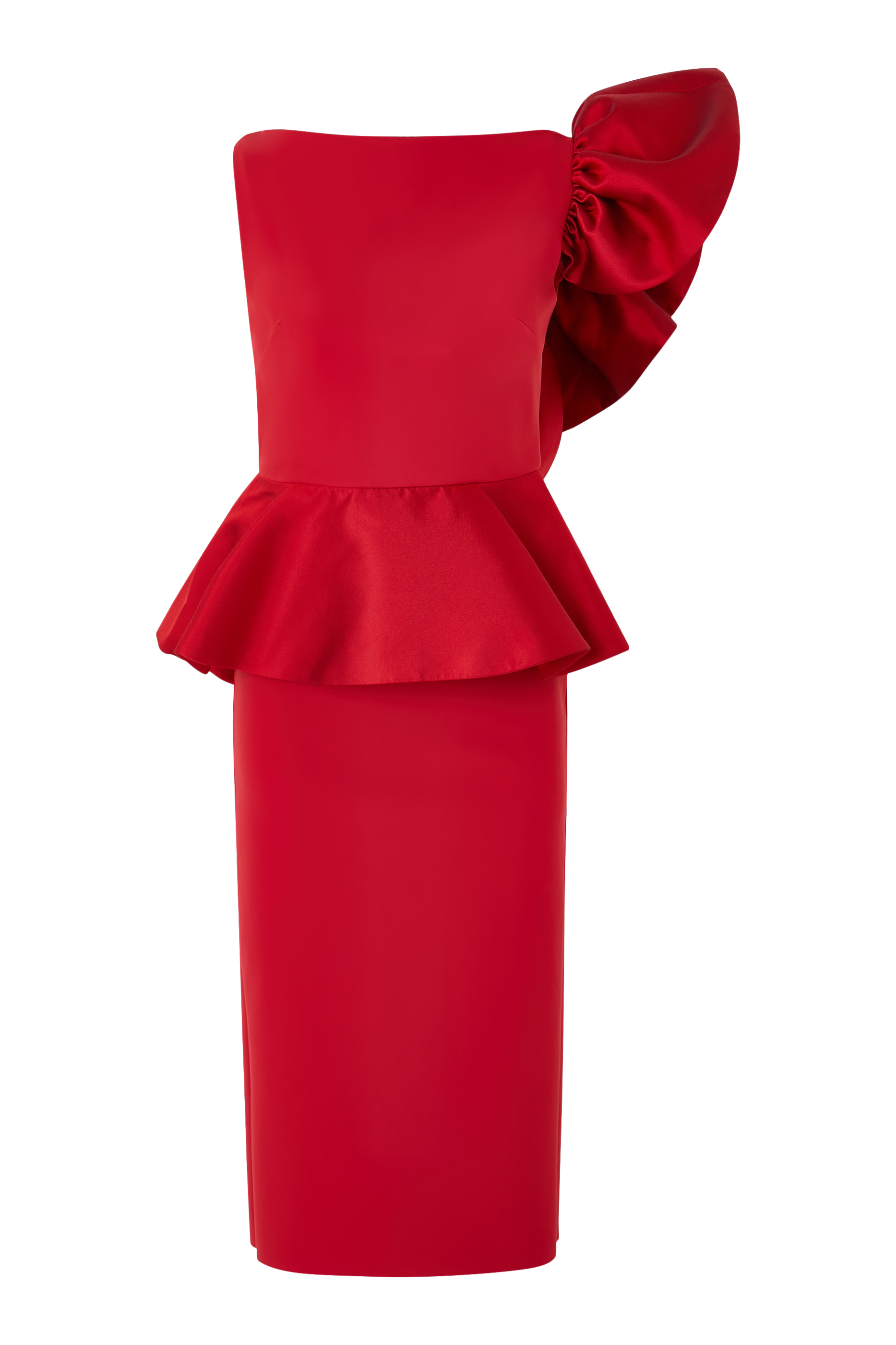 One-Shoulder Ruffle Detail Midi Dress