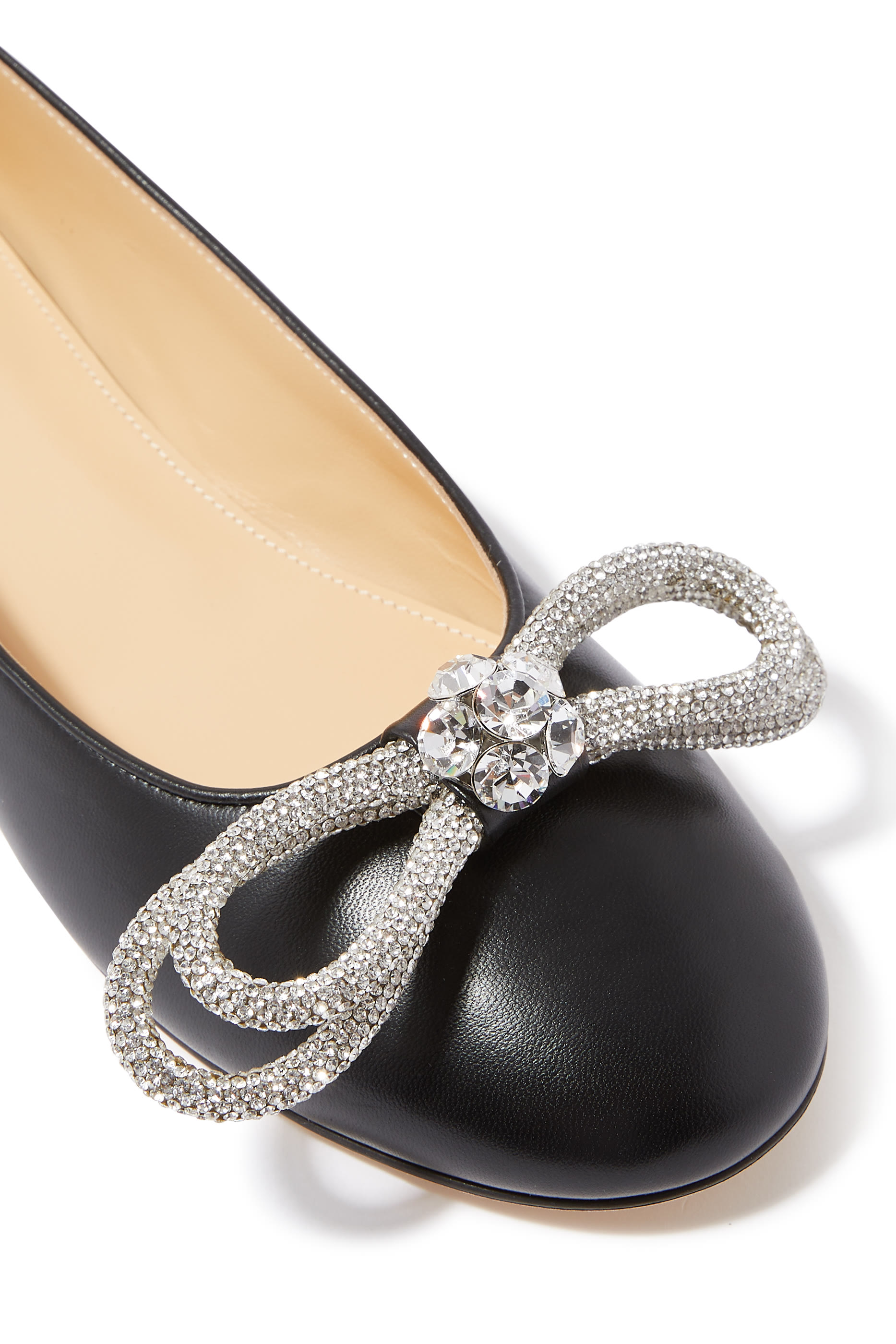 Double Bow Leather Ballerina Flats