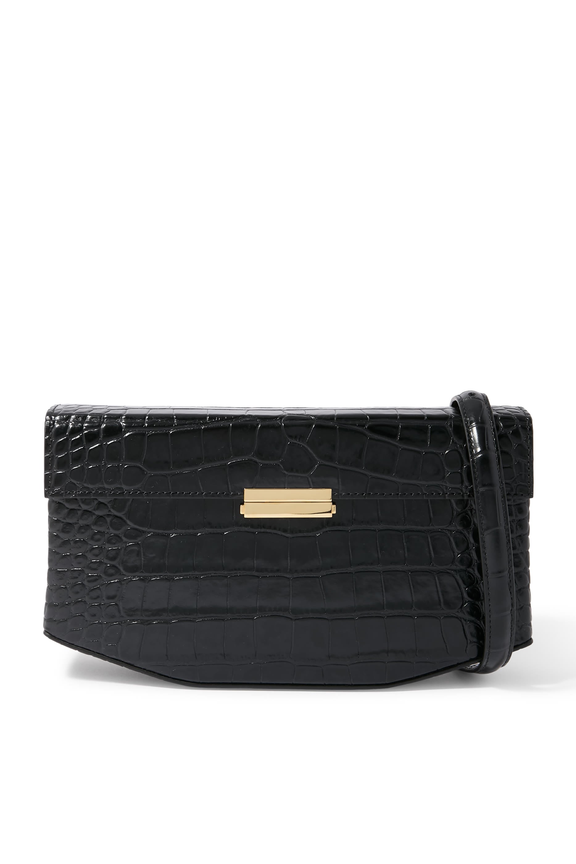 Clip Croc-Embossed Shoulder Bag