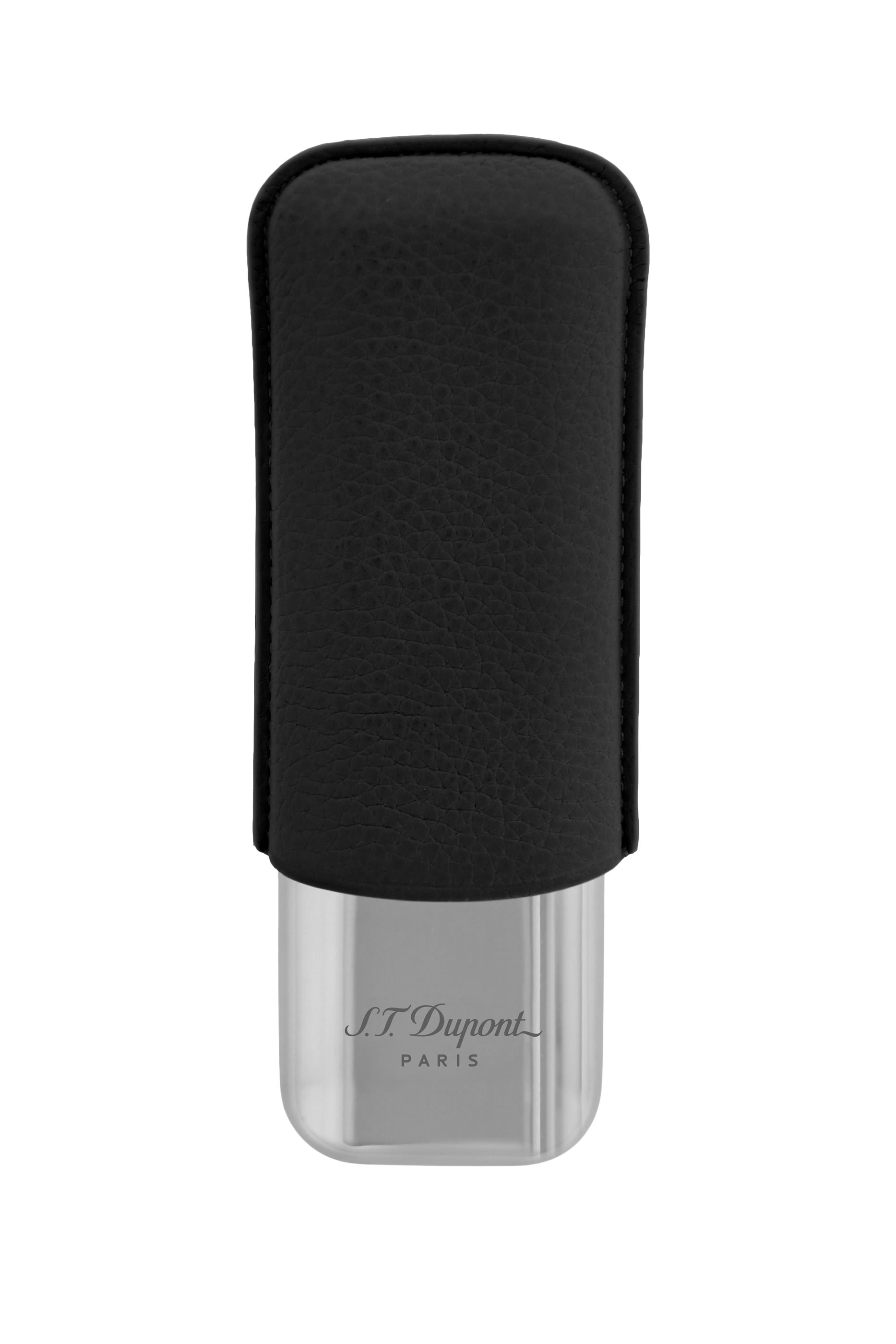 Double Cigar Case in Grained Leather & Chrome