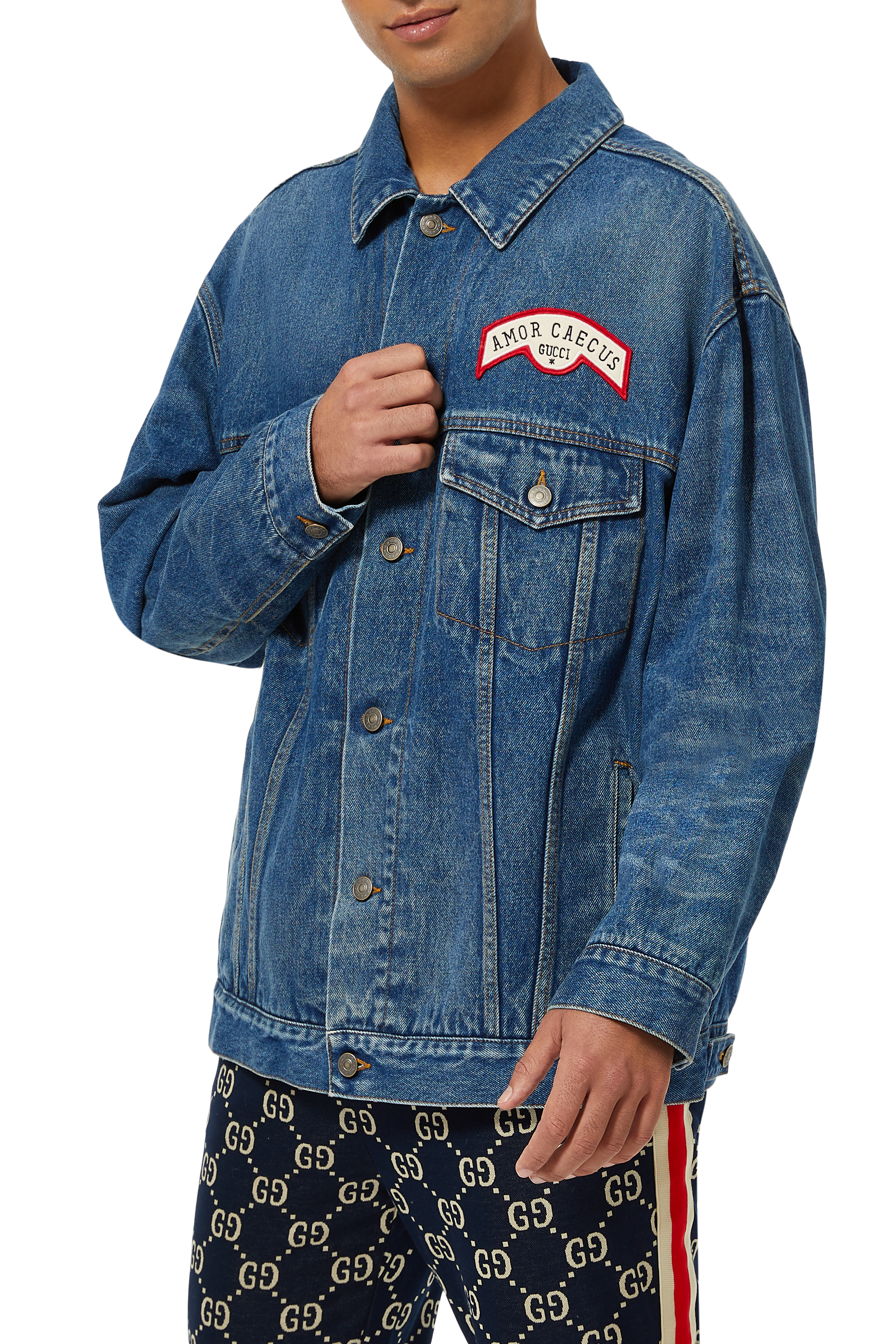 Oversized Embroidered Logo Denim Jacket