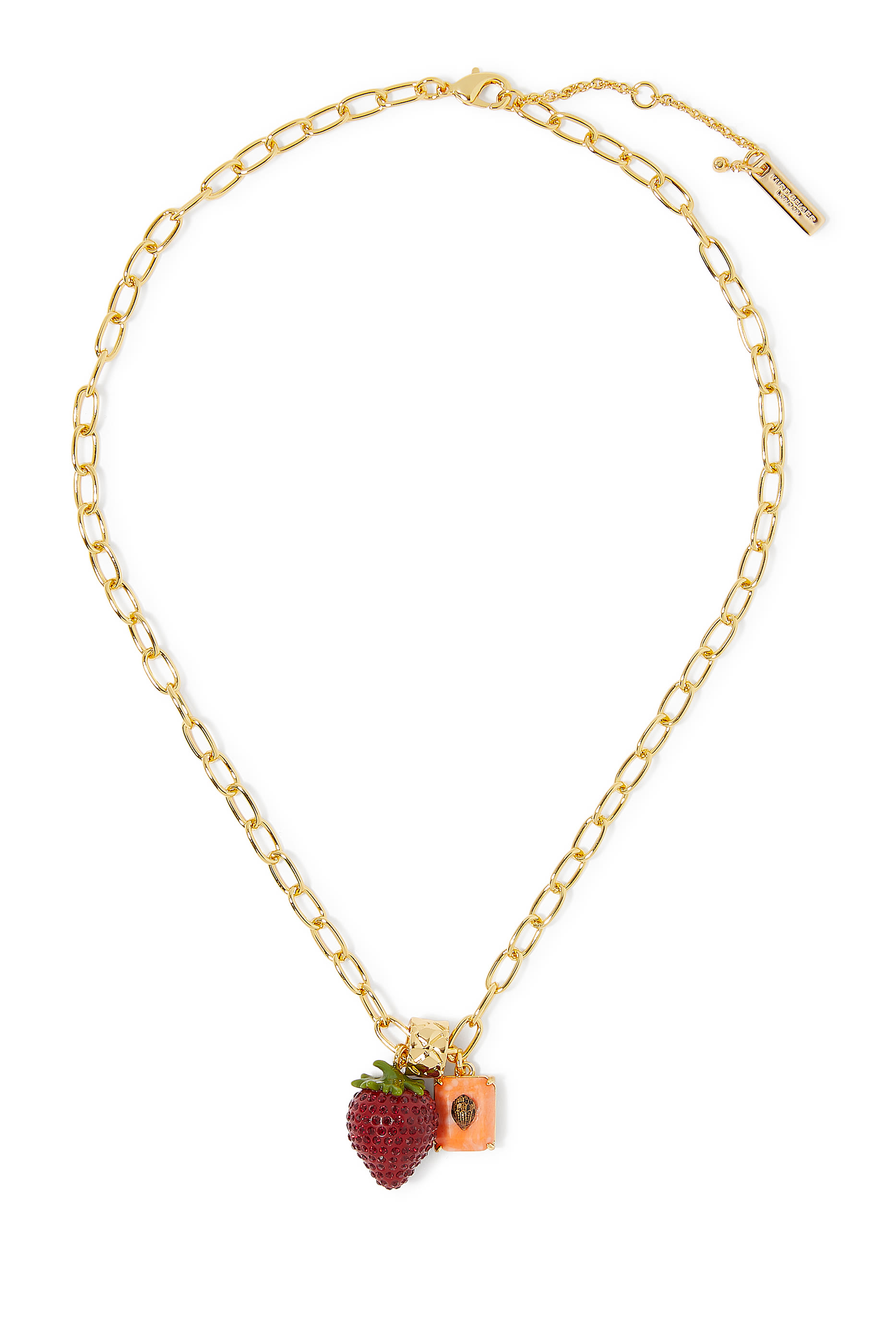 Pav&eacute; Strawberry Pendant Necklace, Brass