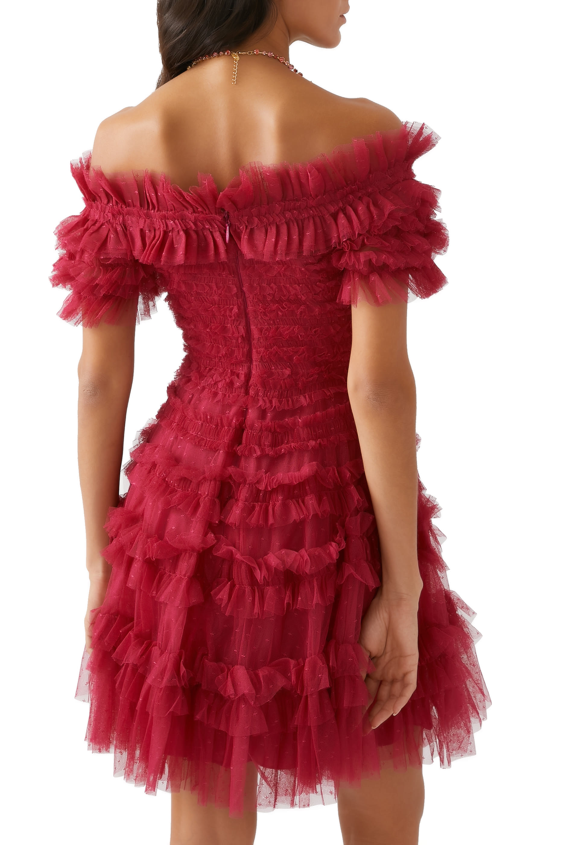 Lisette Ruffle Off-Shoulder Micro Mini Dress