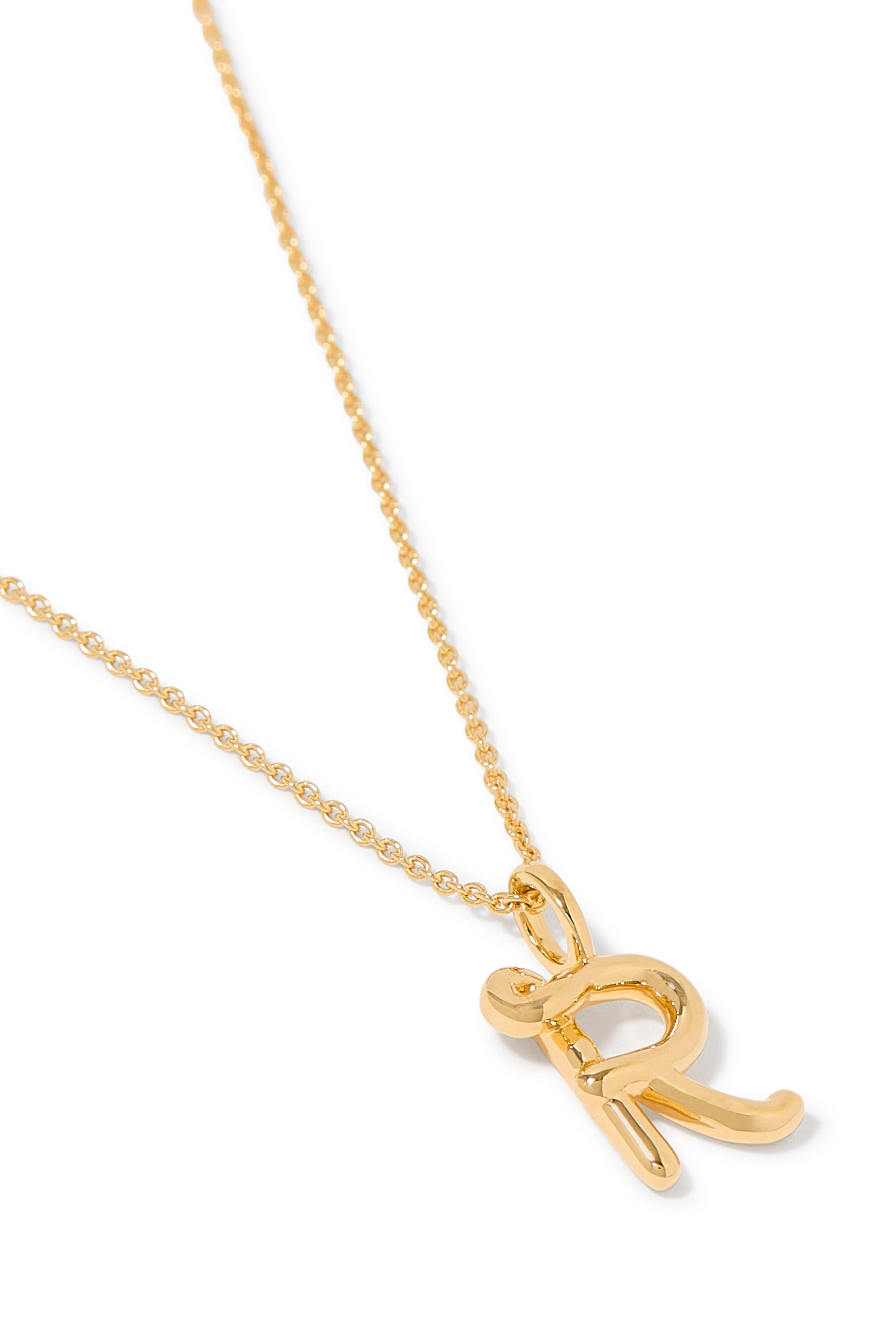 Curly Molten Mini Initial Necklace - R, 18k Recycled Gold Vermeil on Recycled Sterling Silver