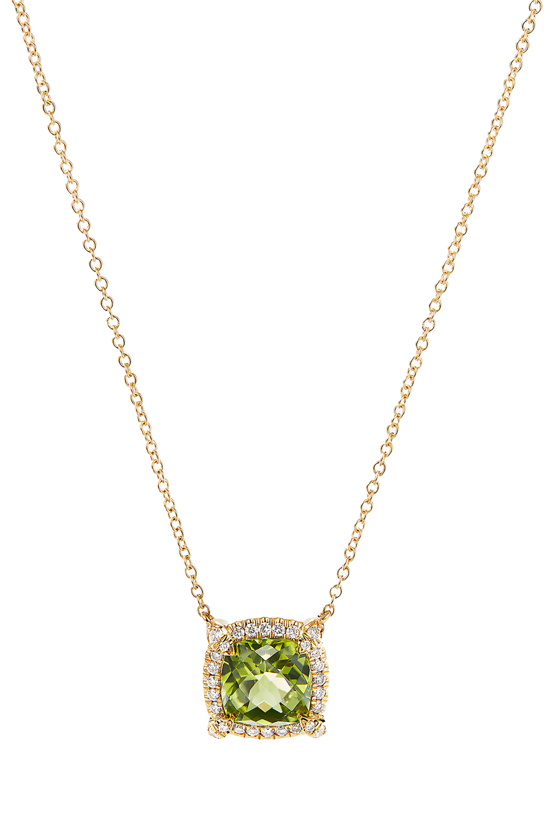 Petite Chatelaine Pav&eacute; Bezel Pendant Necklace, 18k Yellow Gold with Peridot & Diamonds