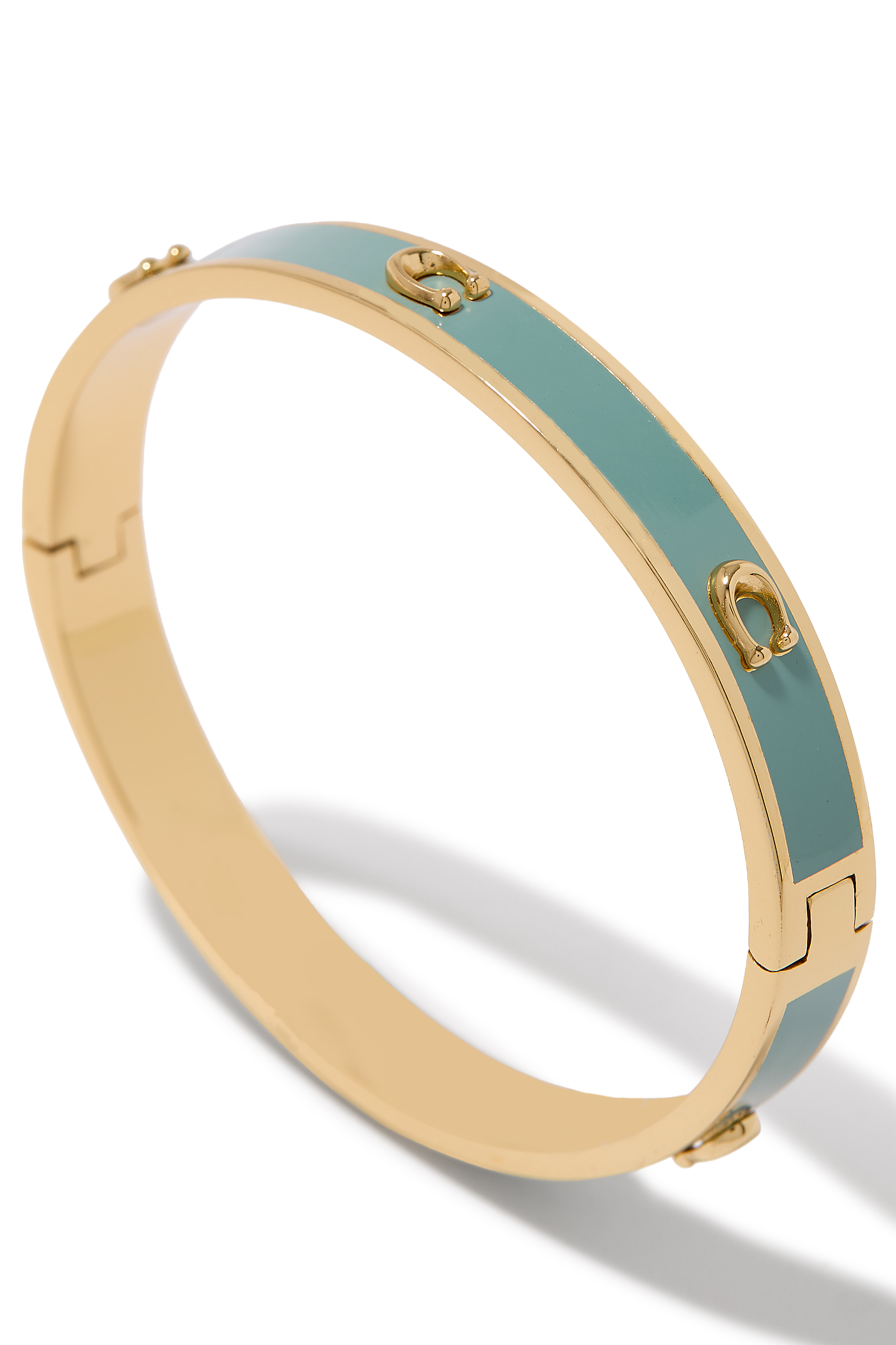 Pegged C Enamel Hinged Bangle Bracelet