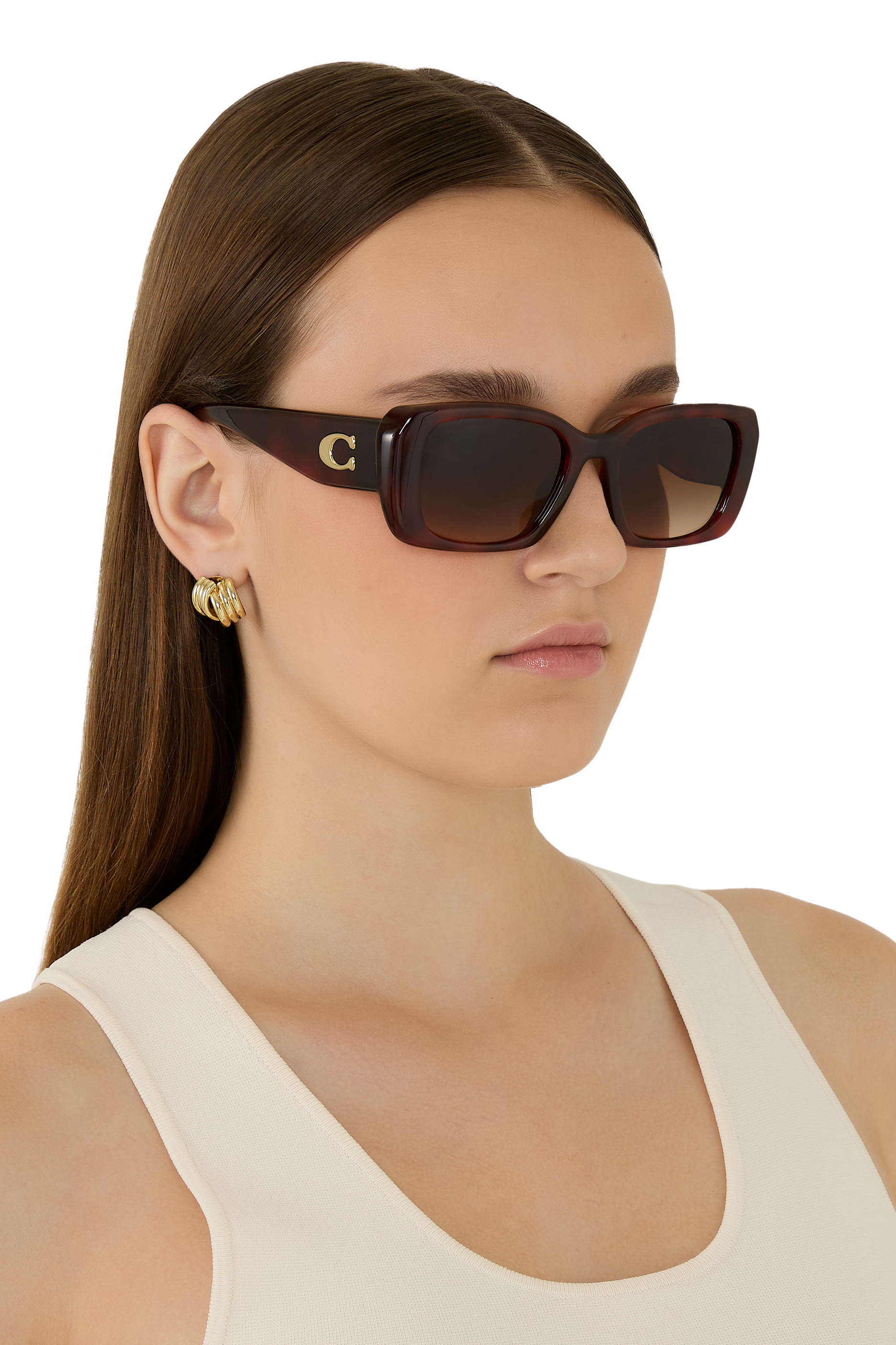 Square-Frame Maxi C Logo Temple Sunglasses