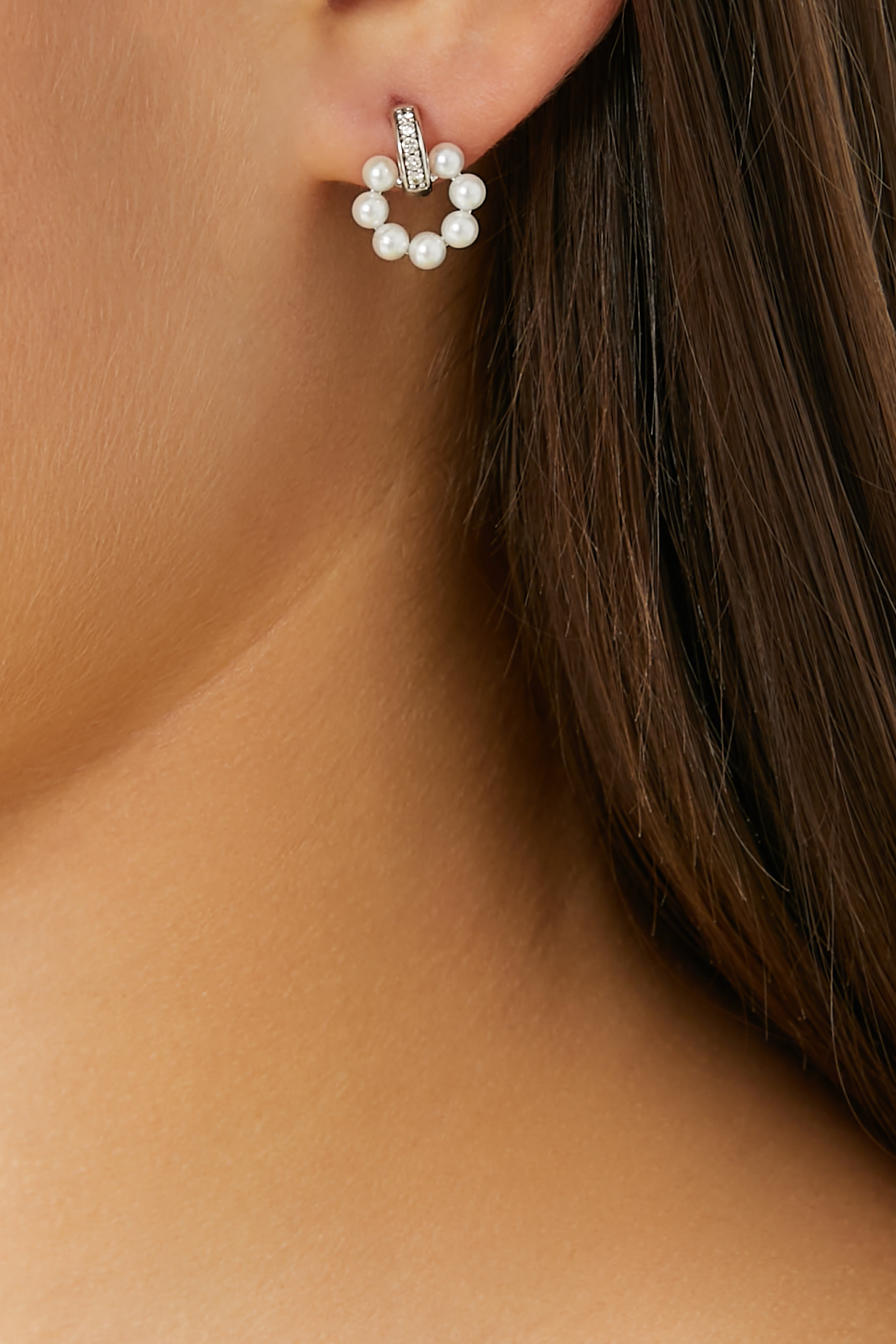 Eclipse Earrings, 18k White Gold with Pearl & Diamonds