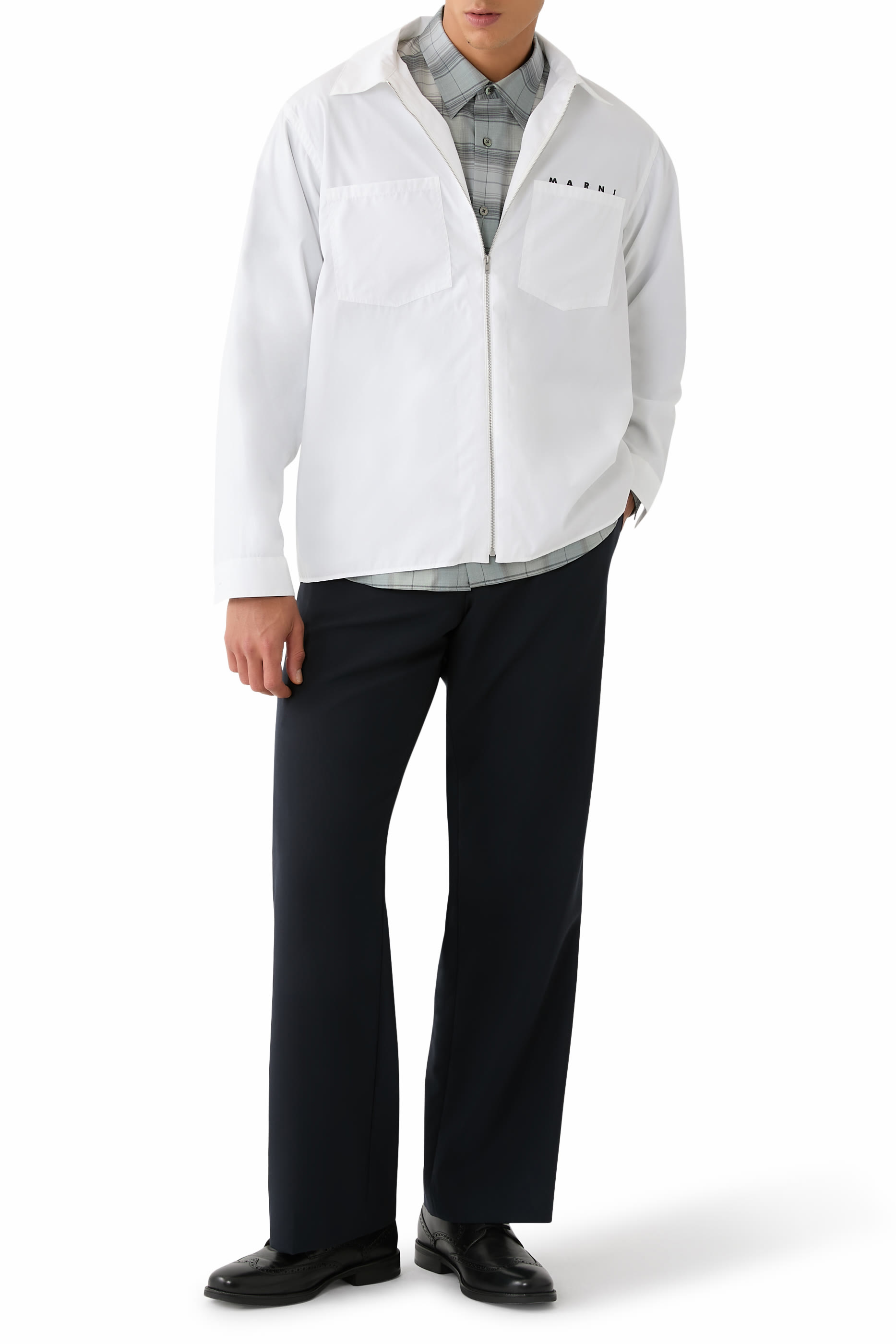 Organic Poplin Zip Shirt with Hidden Logo