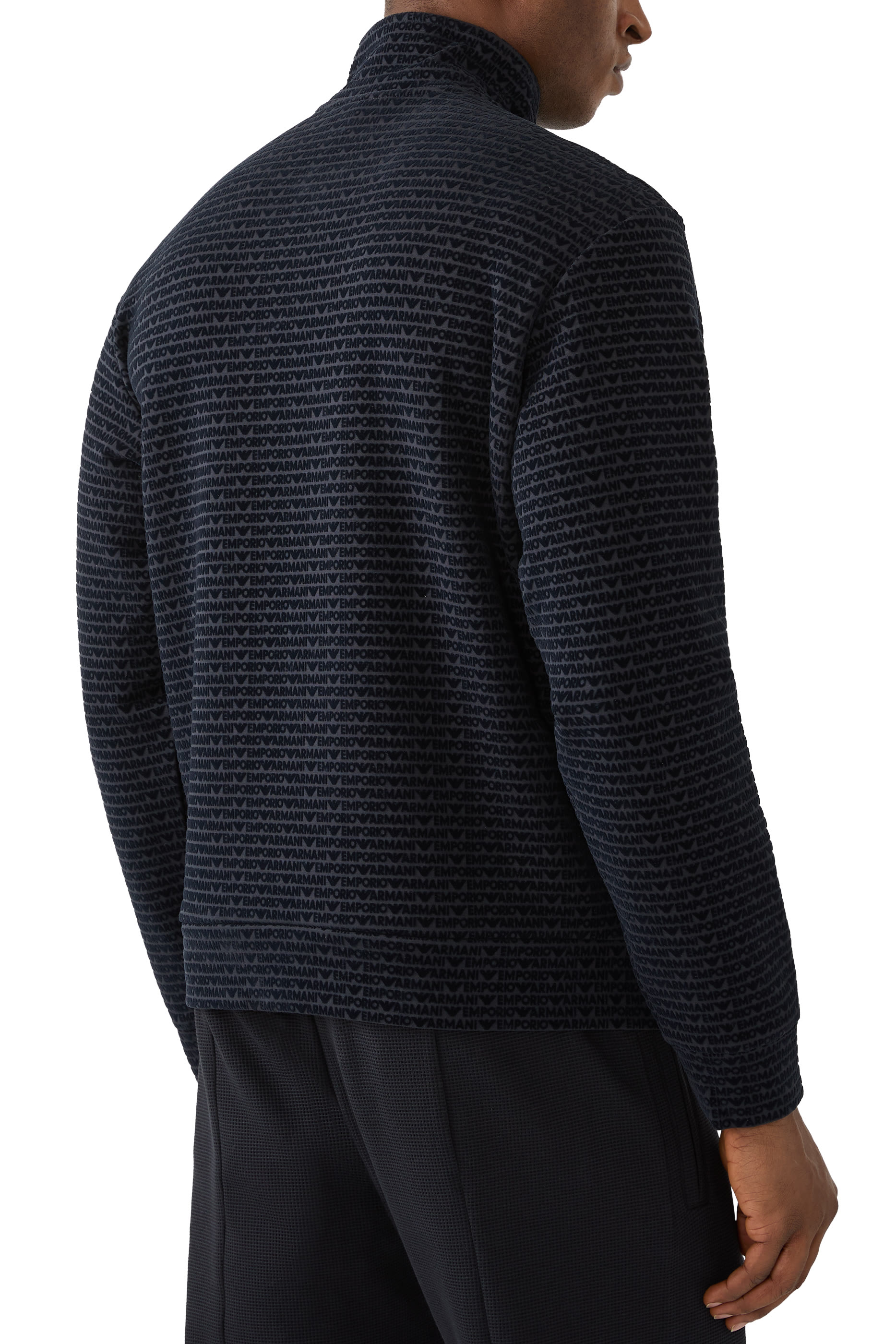 Full-Zip Jersey Sweatshirt with All-Over Flocked Lettering