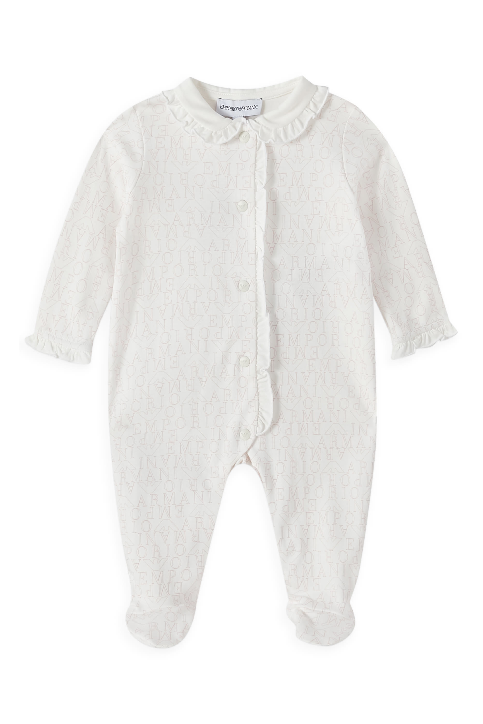 Kids Onesie with Peter Pan Collar and All-Over Text Logo Jumpsuit