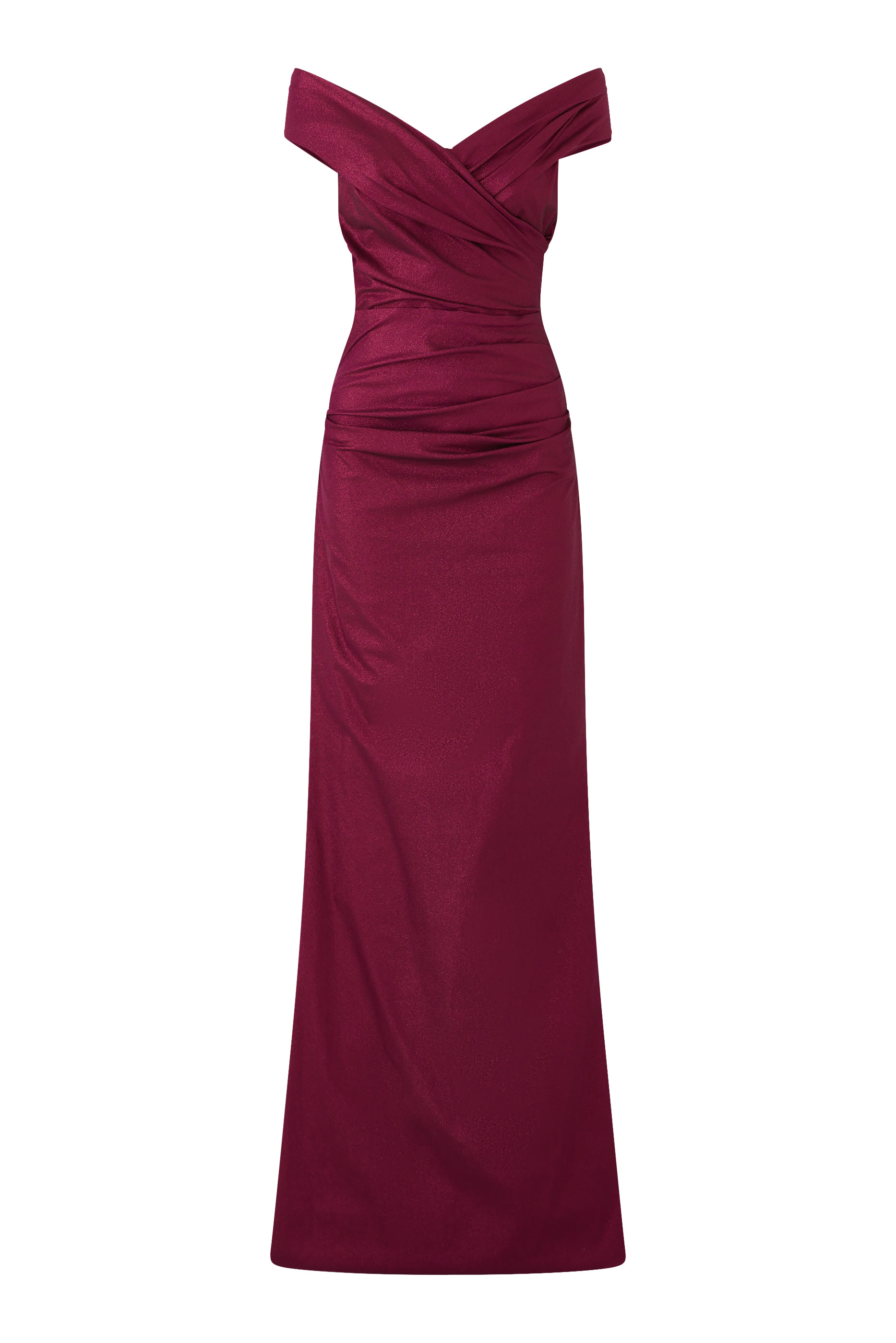 Stretch Metallic Taffeta Off-The-Shoulder Gown