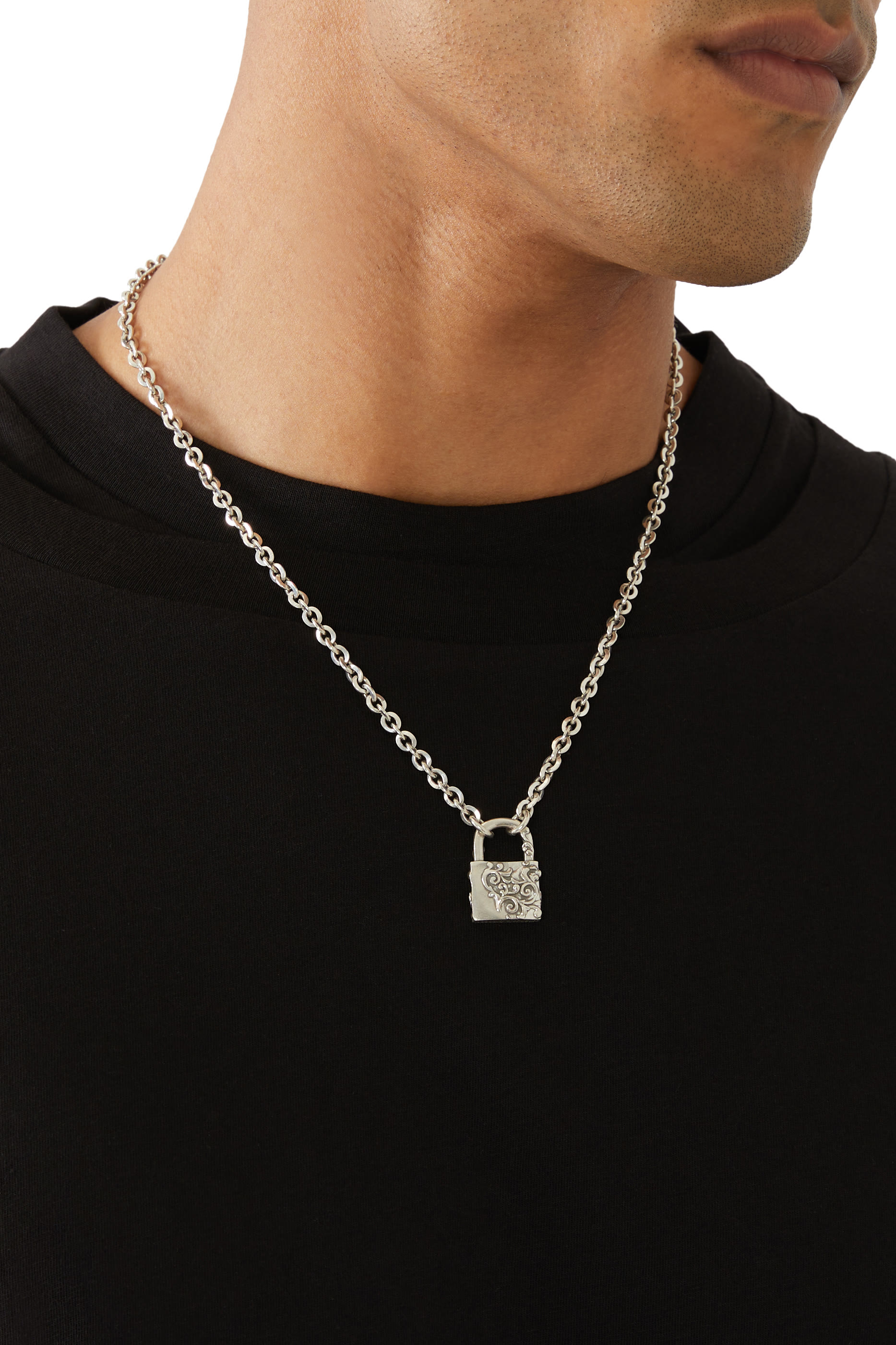 Large Arabesque Padlock Necklace, Sterling Silver