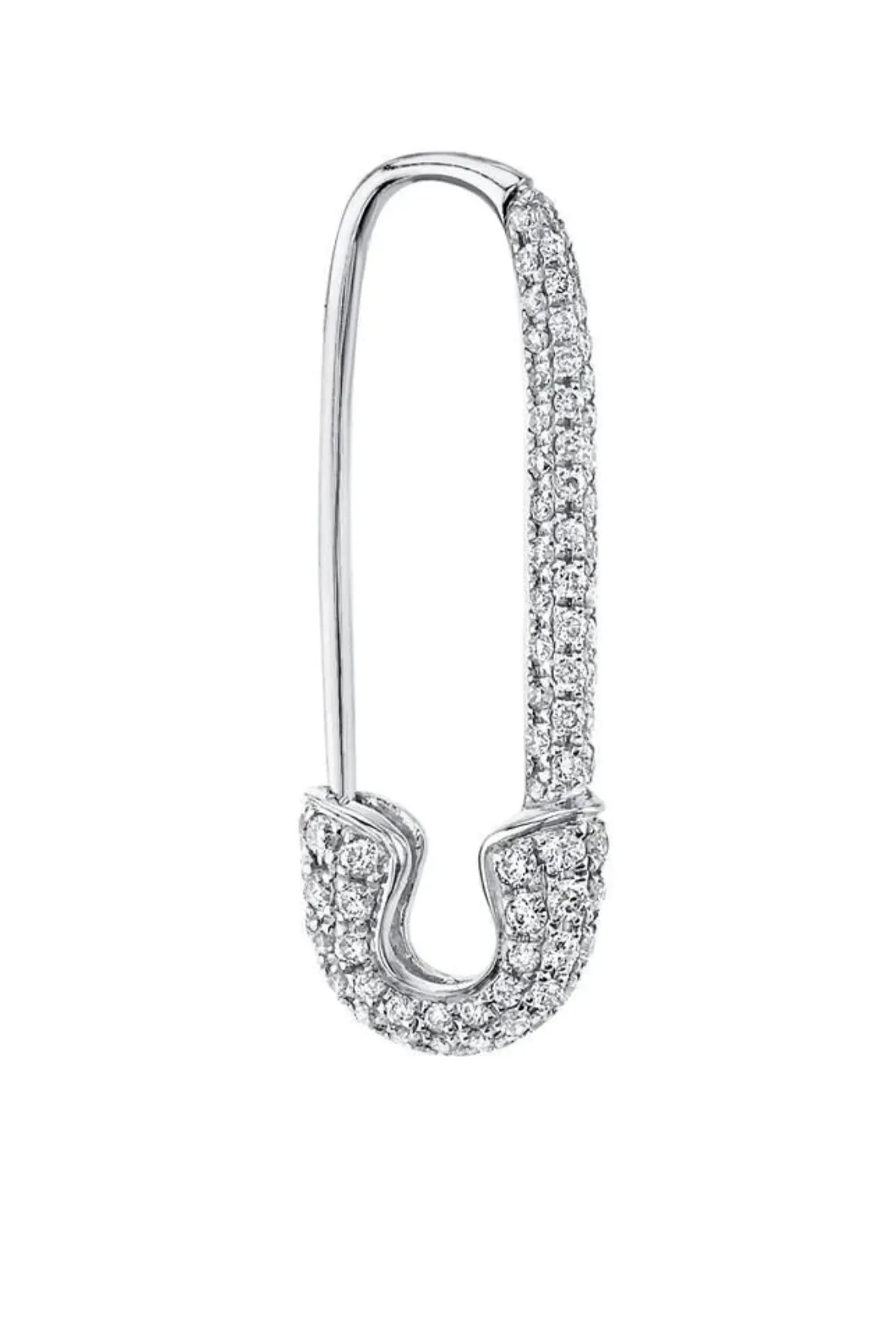 Diamond Safety Pin Earring Left, 18k White Gold & Diamonds