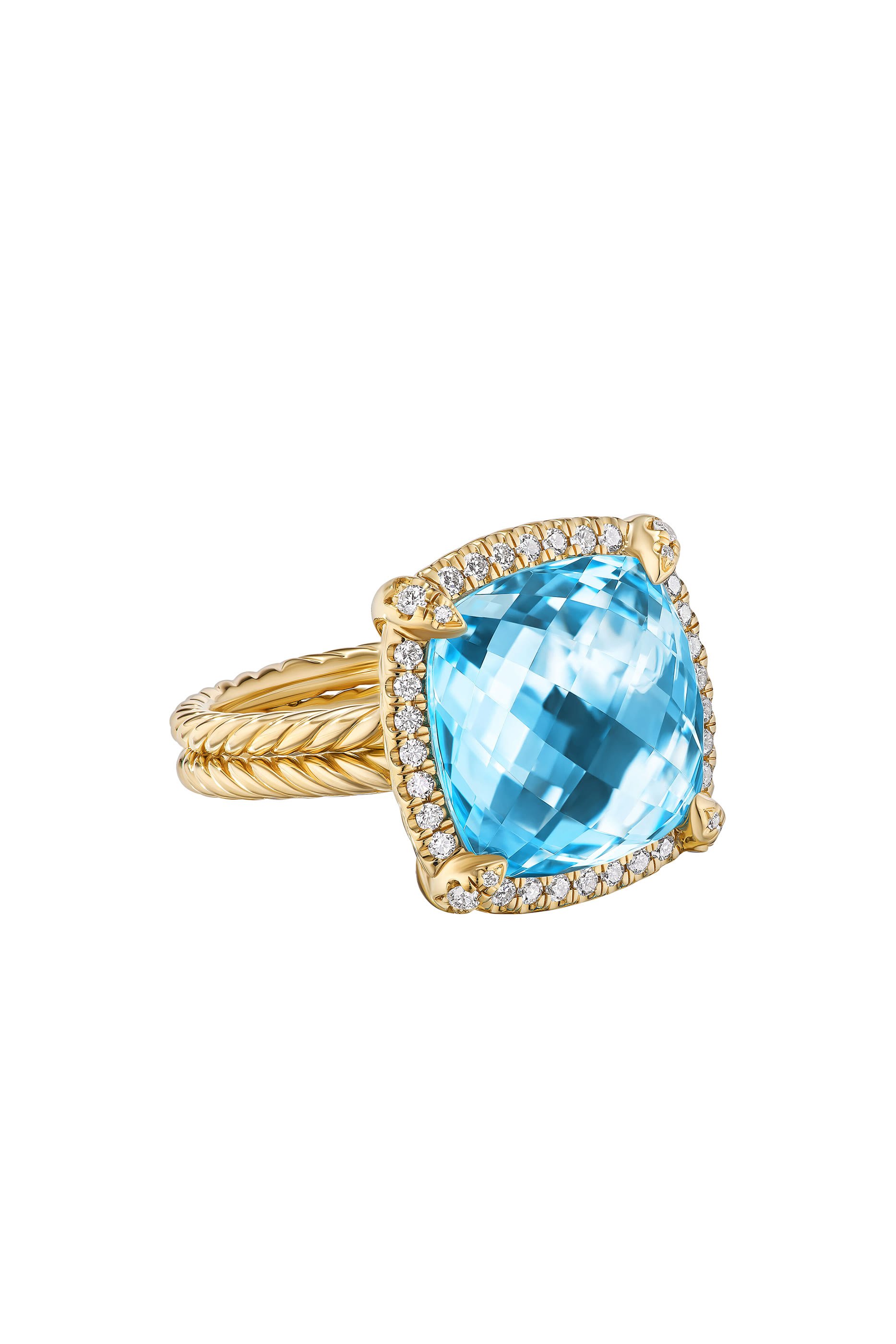 Chatelaine Blue Topaz Ring, 18k Yellow Gold and Diamonds
