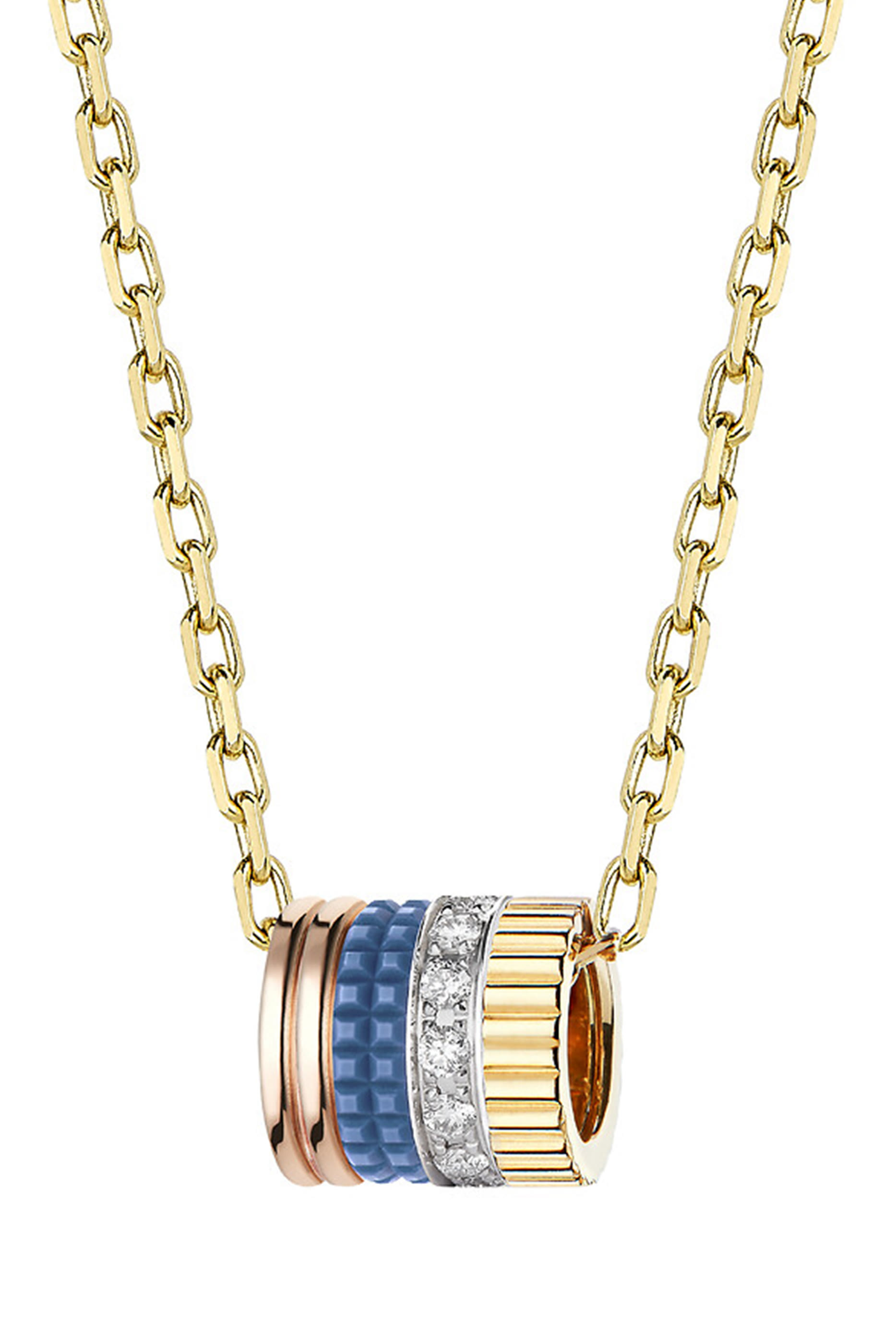 Quatre Edition Pendant S Motif, 18k Yellow Gold, White Gold, Pink Gold & Blue Ceramic