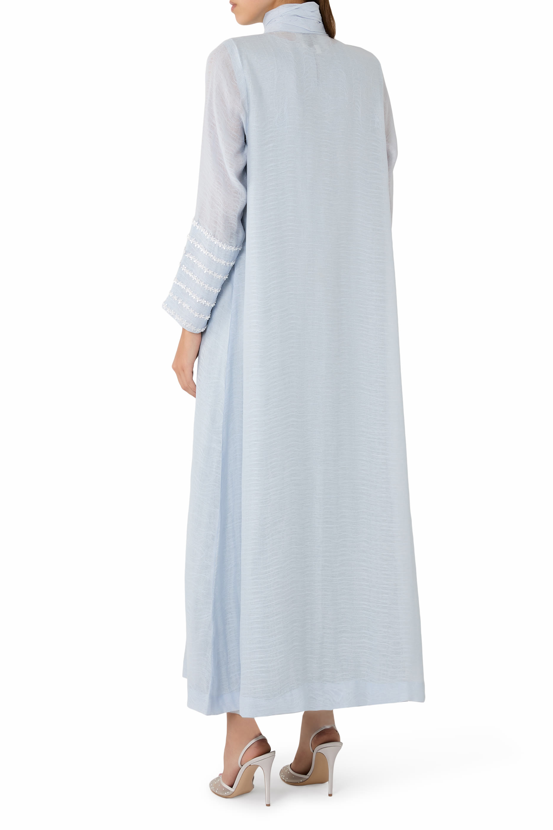 Embroidered Gathered Neck Detail Coat Dress with Inner 