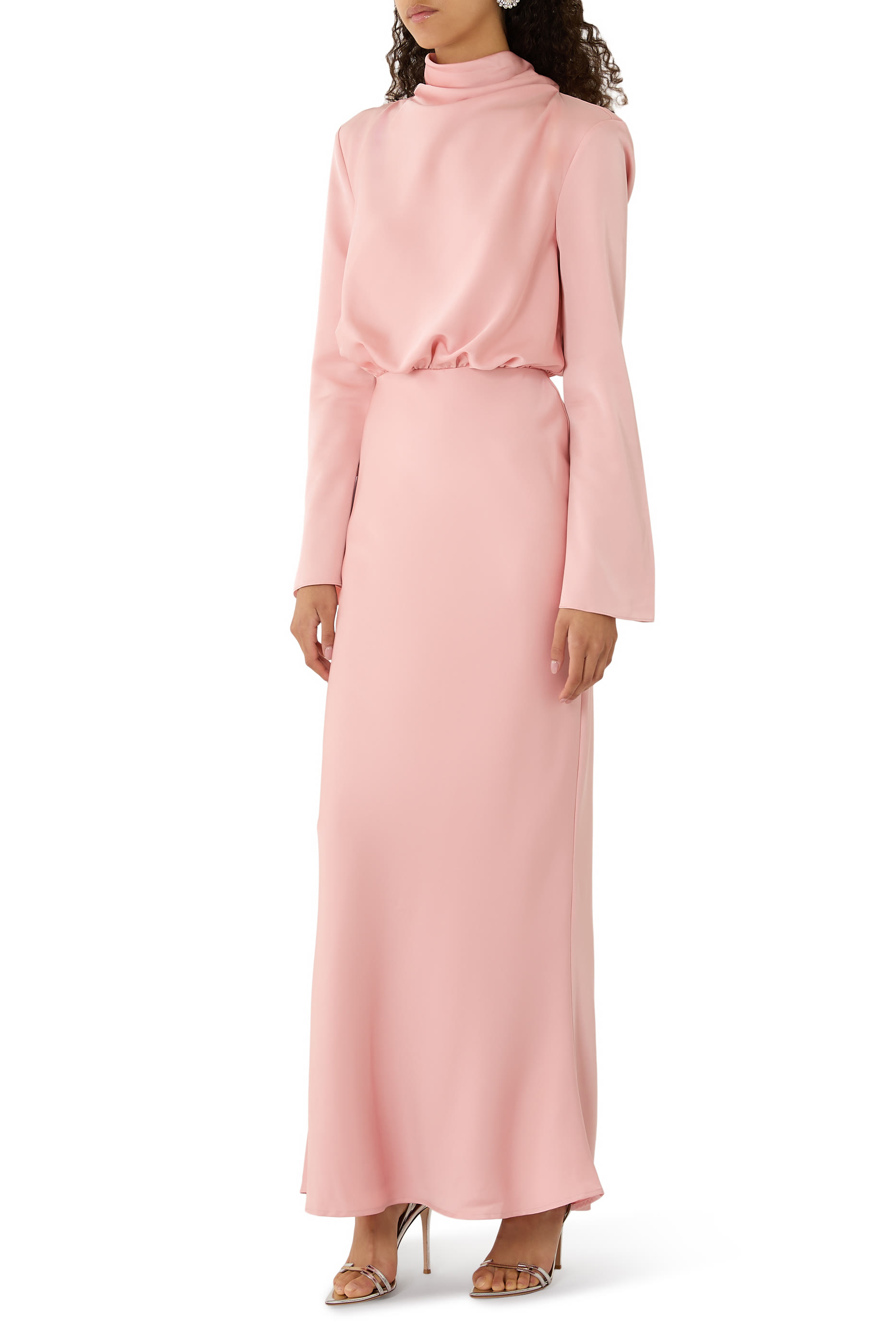 Celina Satin High-Neck Maxi Dress