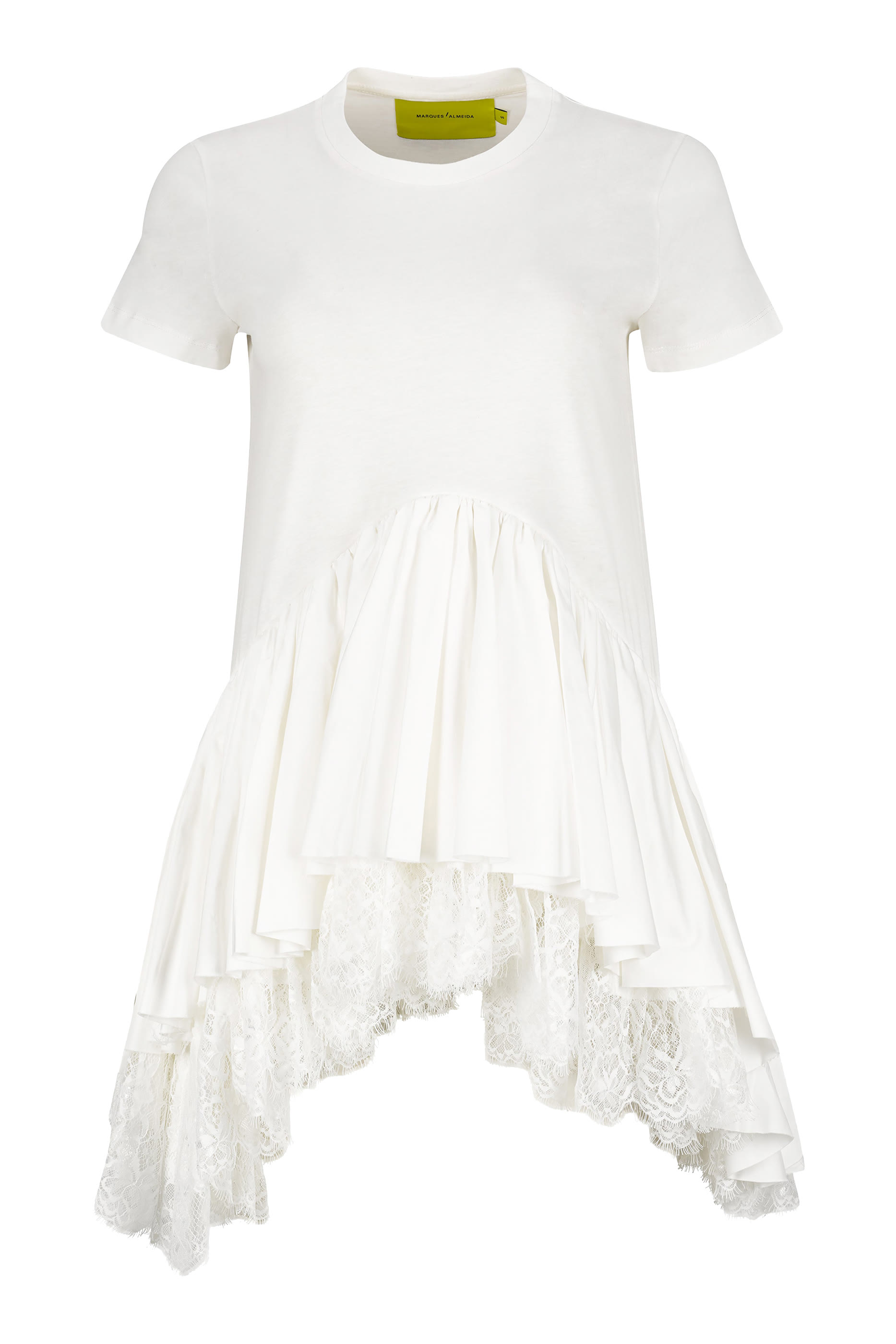 Cap Sleeve T-Shirt with Frill and Lace Hem