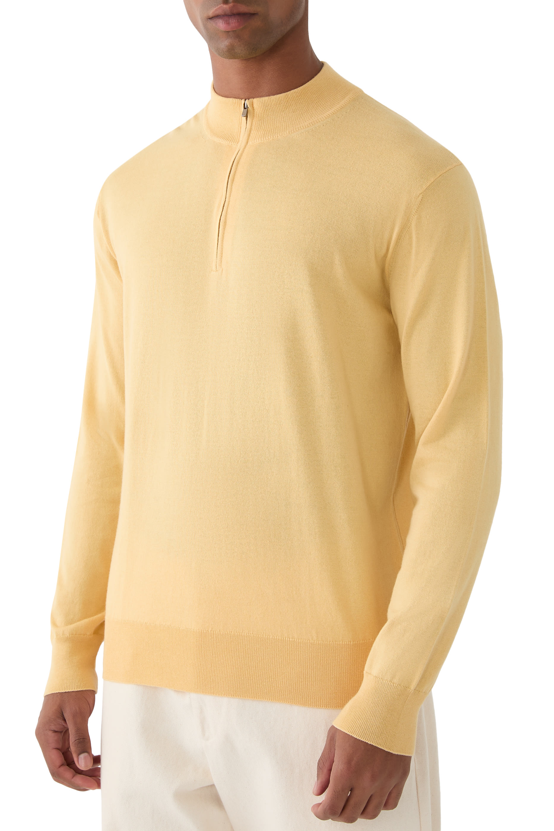 Cotton & Cashmere Quarter Zip Fine Knit Polo