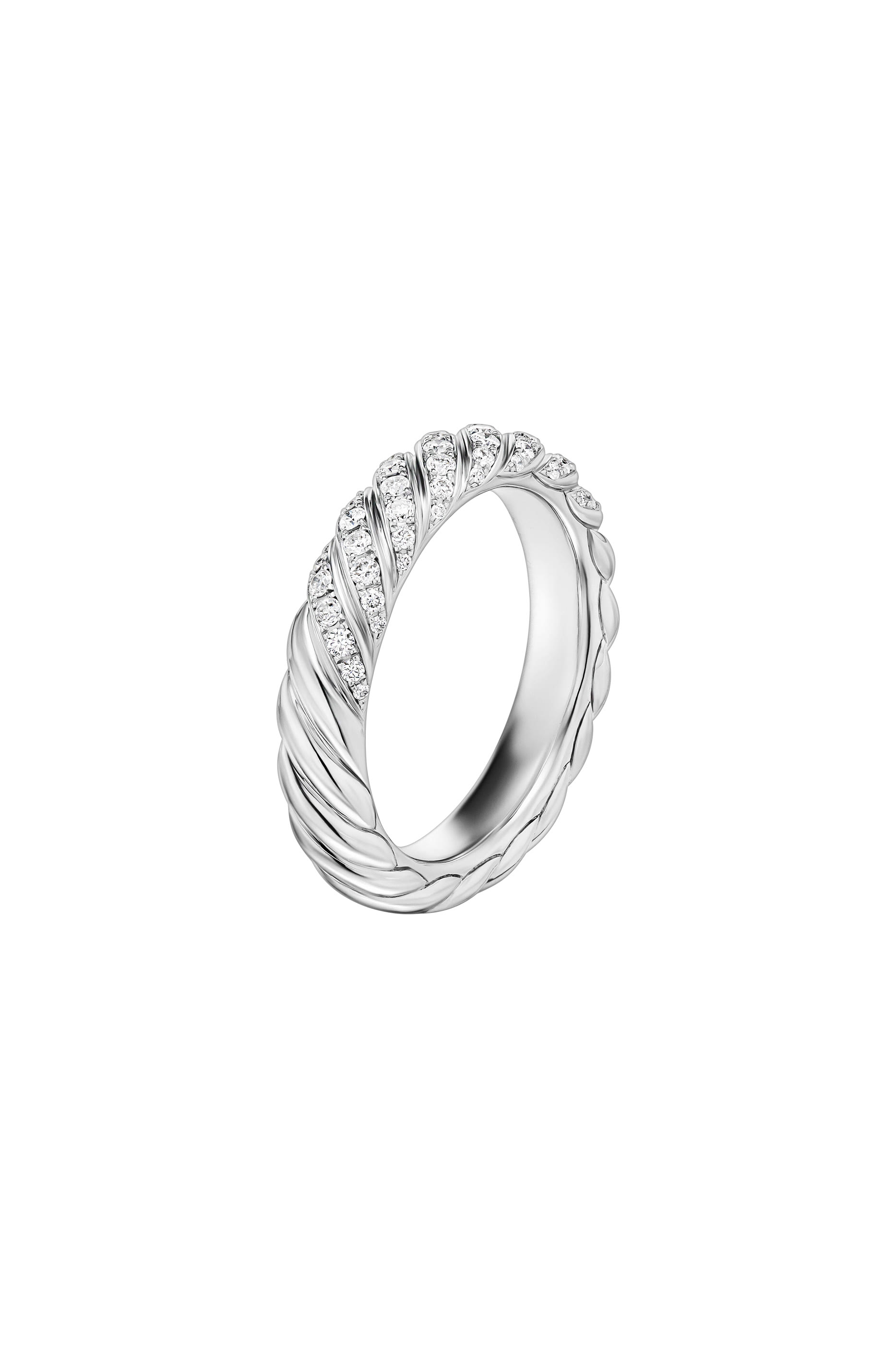 Sculpted Cable Ring, 18k White Gold & Diamonds