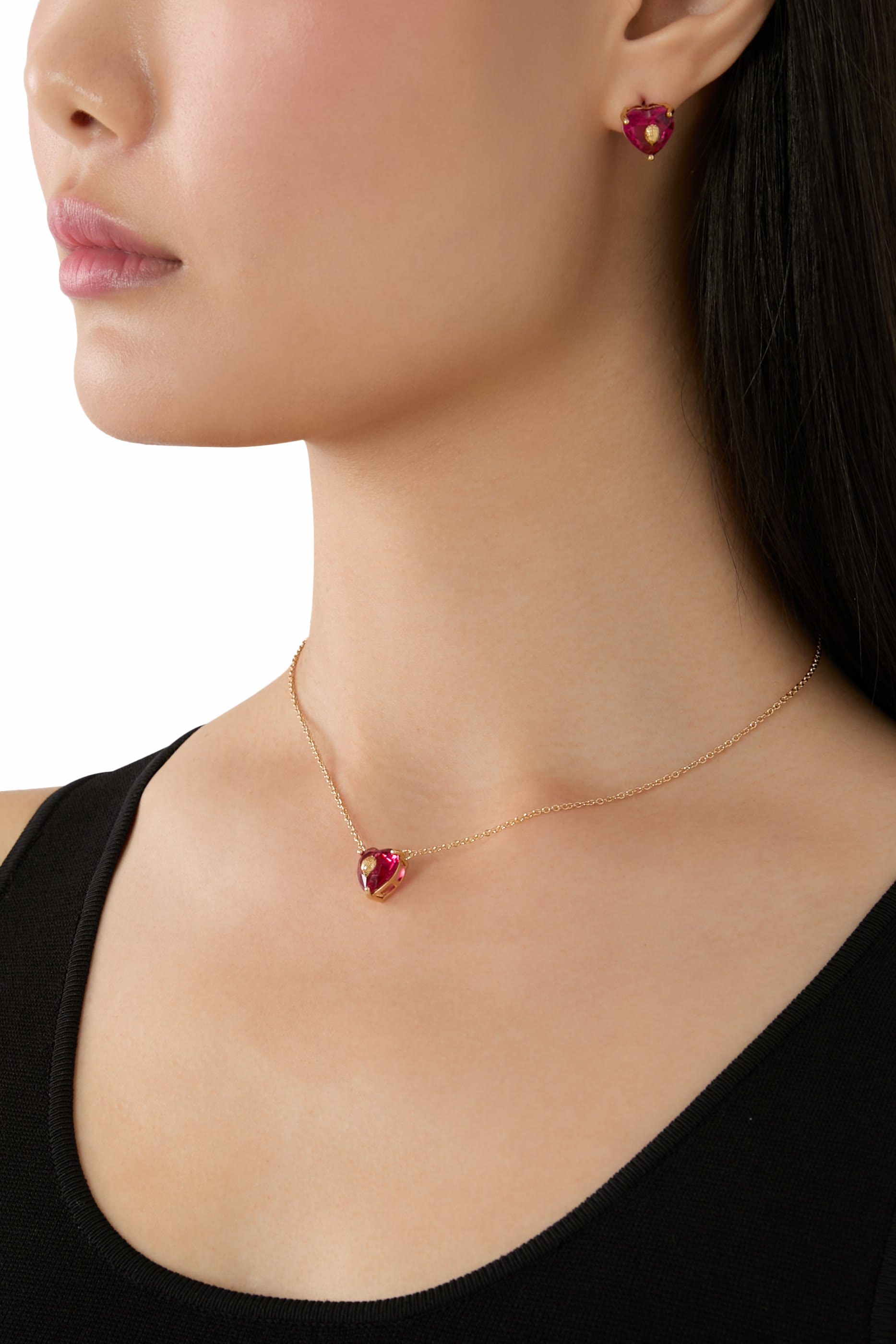 Crystal Heart Stud Earrings, Brass