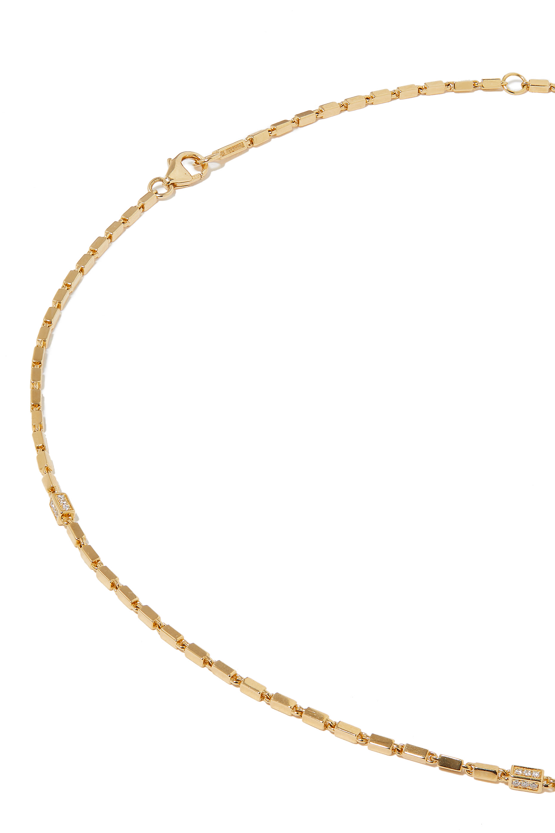 Pave Station Chain Link Necklace, 18K Yellow Gold & Diamond