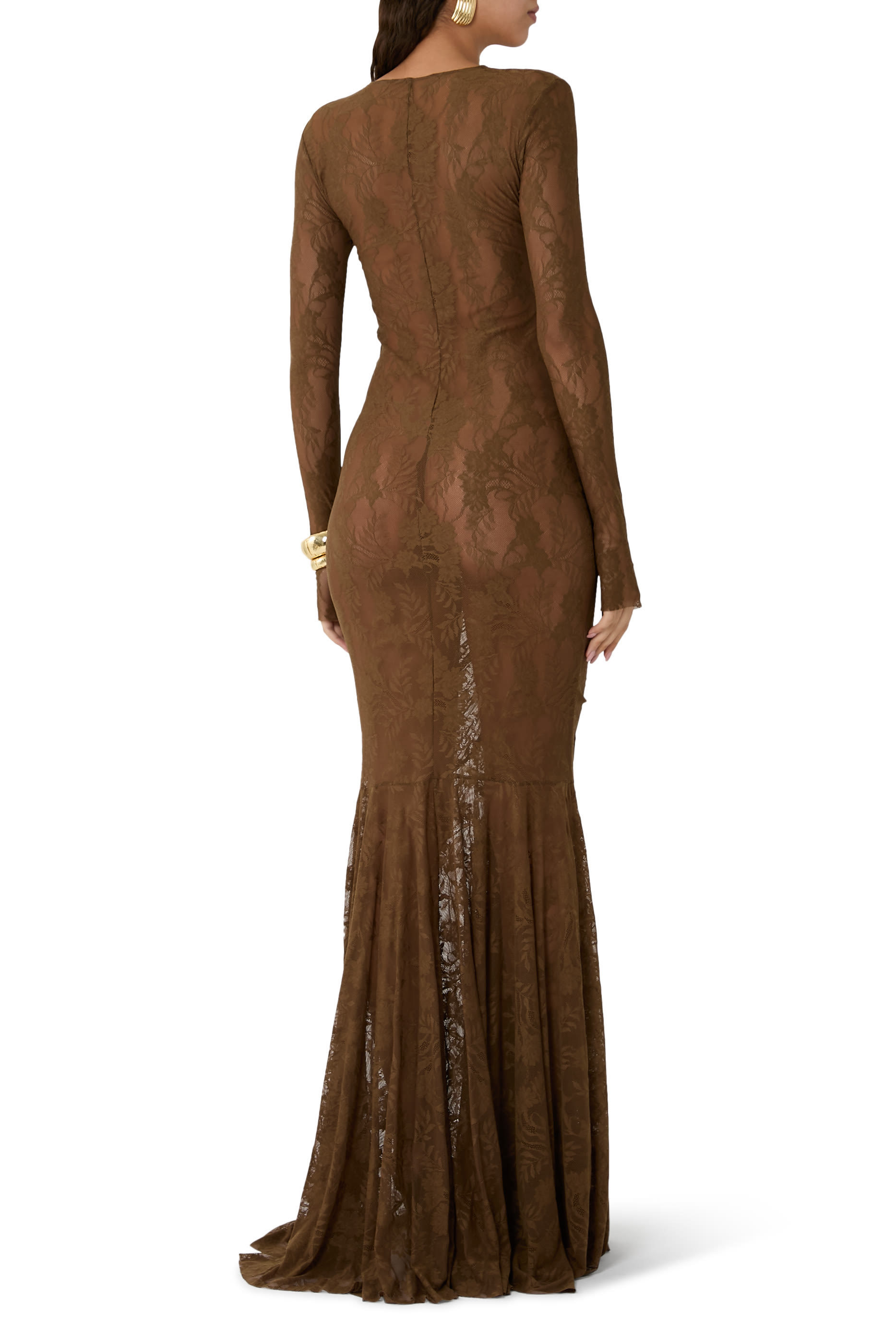 V Neck Shirred Front Fishtail Gown