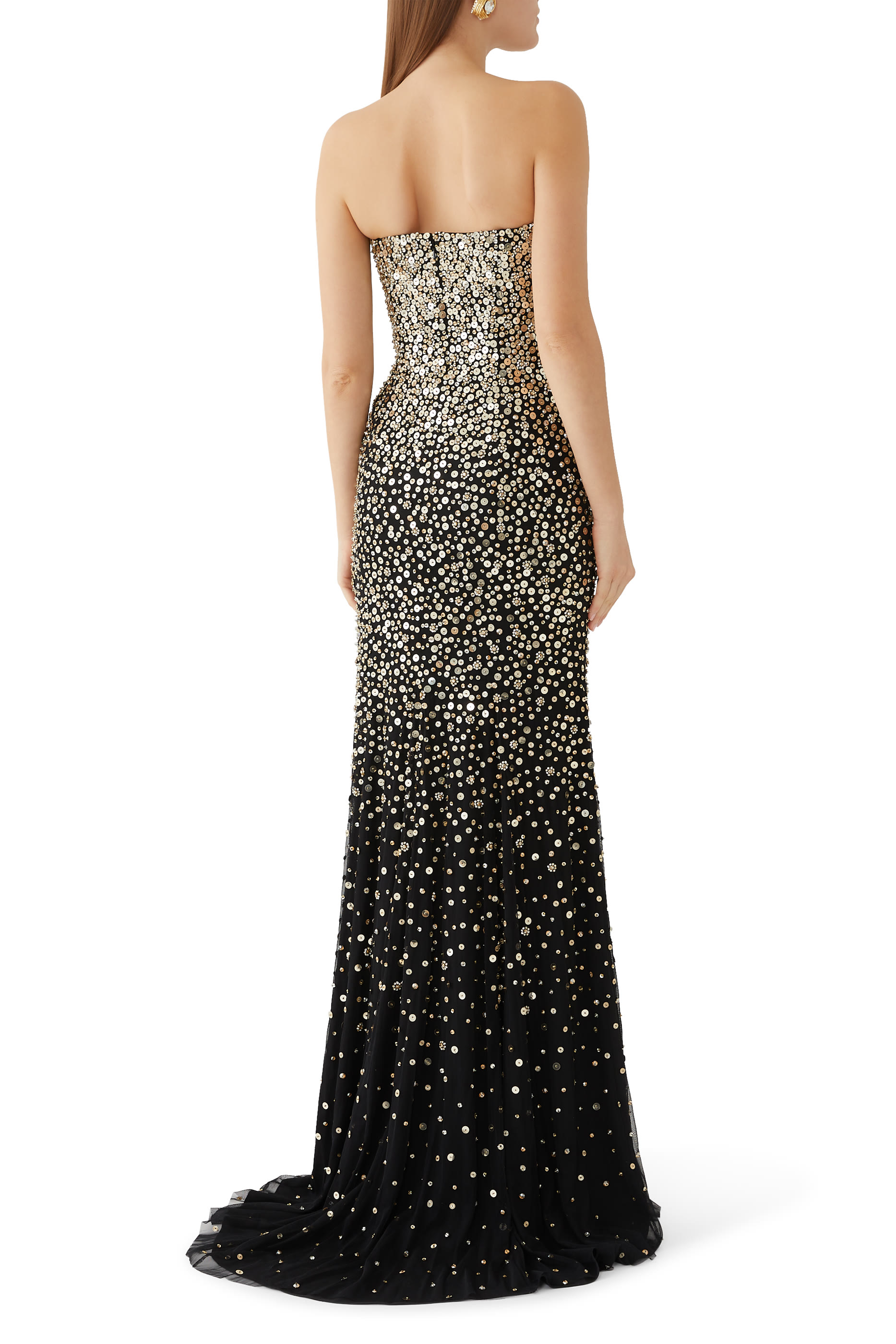 Strapless Sequin-Embellished Gown