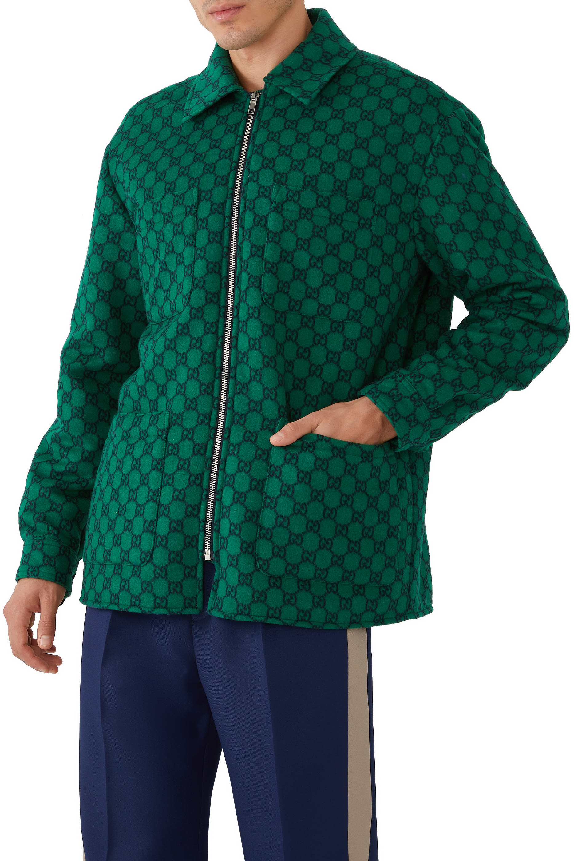 GG Wool Flannel Padded Overshirt