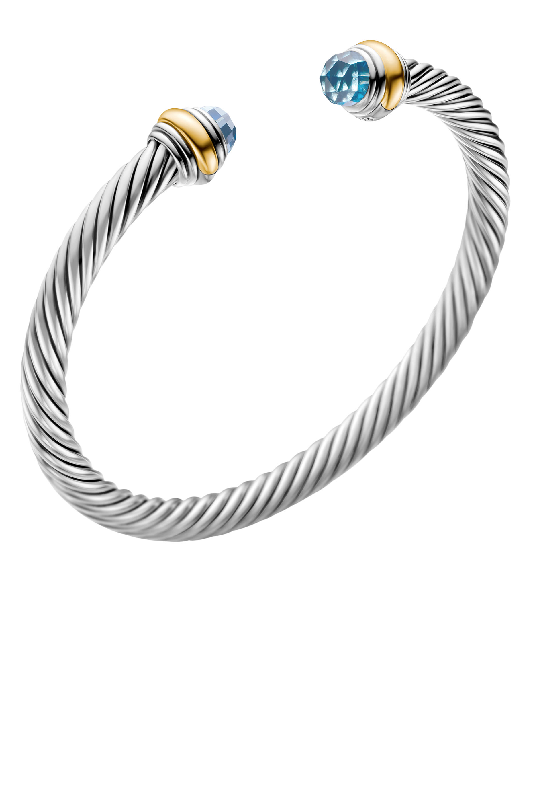 Classic Cable Bracelet, Sterling Silver with 14K Yellow Gold and Blue Topaz