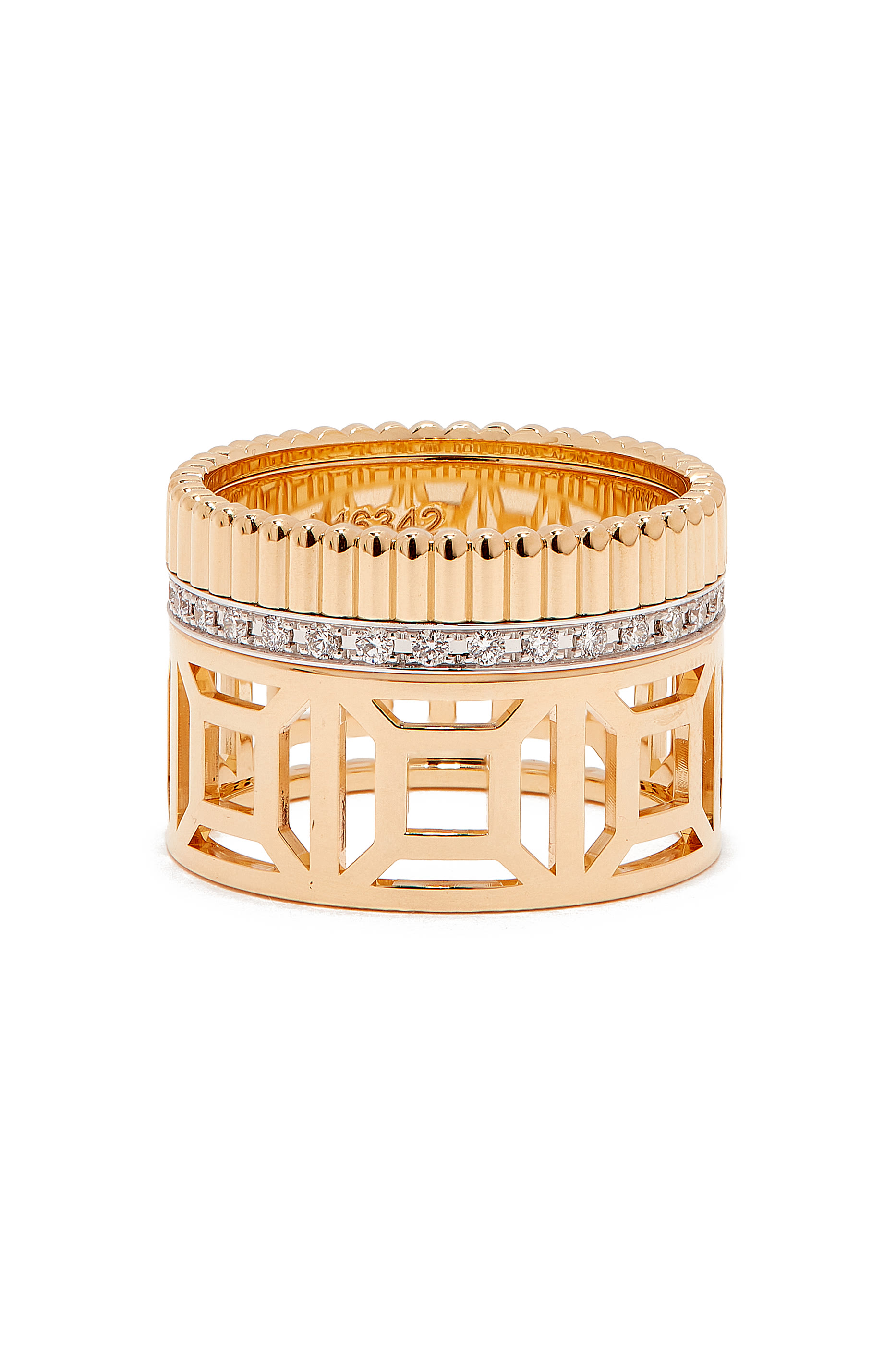 Quatre Radiant Open Work Edition Ring, 18k Mix Gold & Diamonds