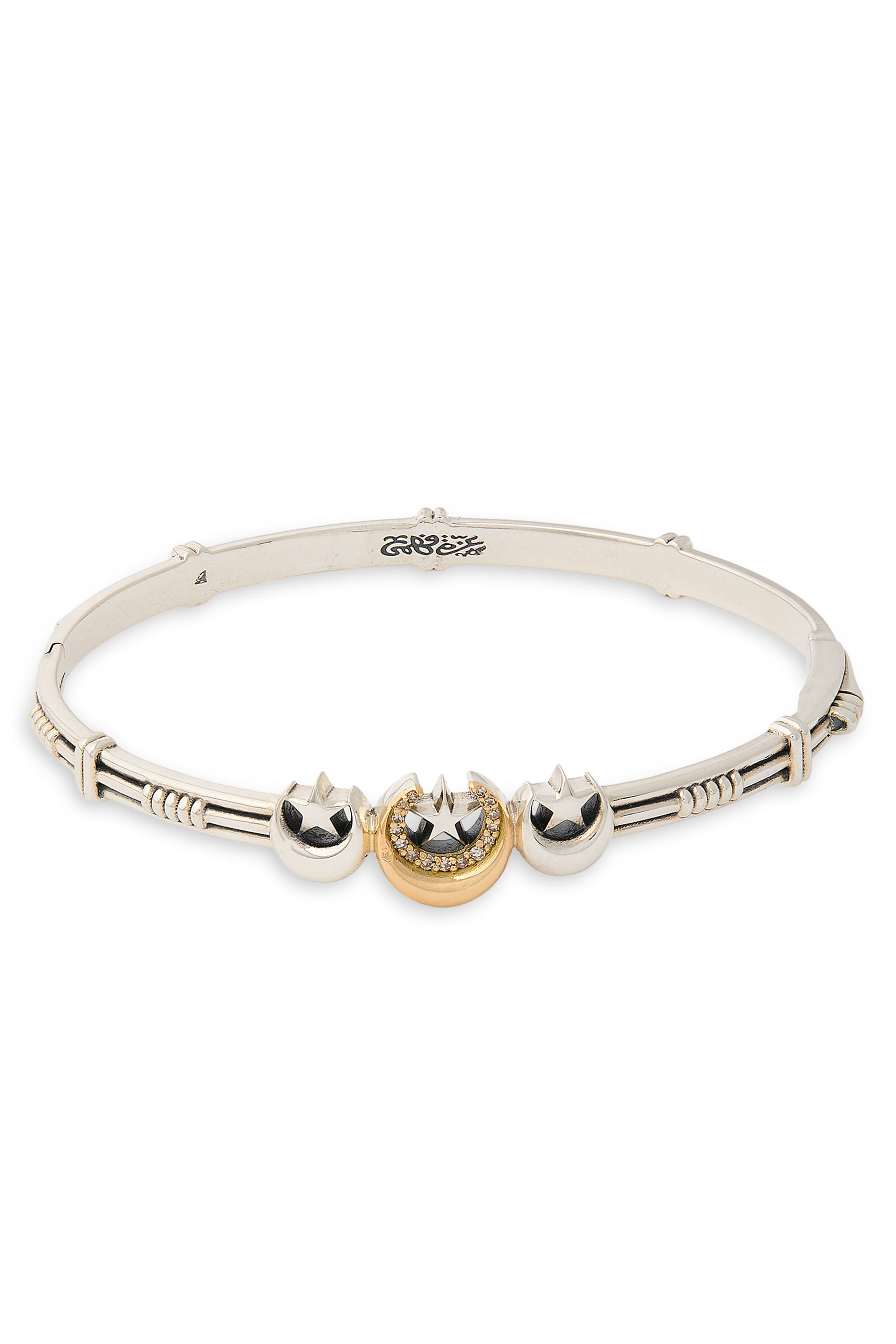 Star & Crescent Bangle, 18K Gold and Sterling Silver