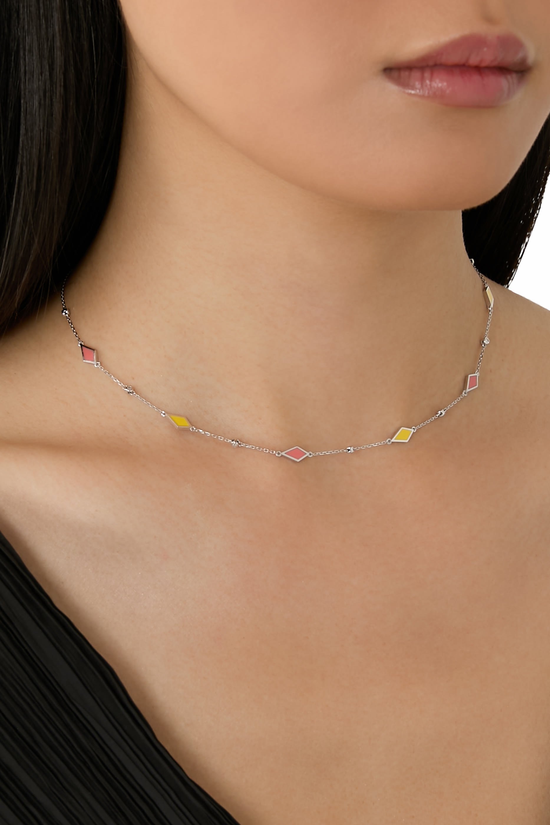 Mosaic Choker, 18K White Gold with Enamel & Diamonds