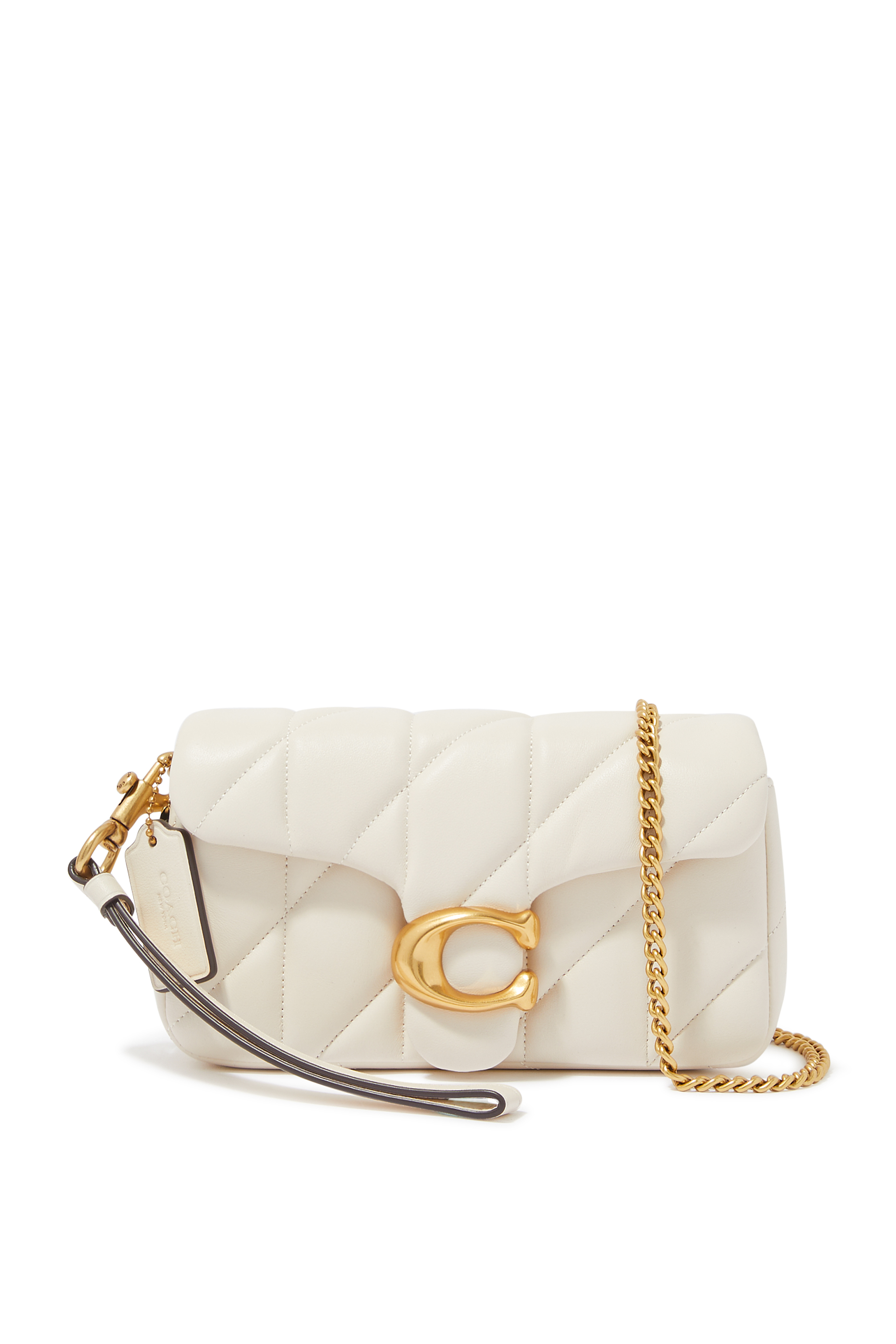 Quilted Pillow Leather Tabby Wristlet With Chain