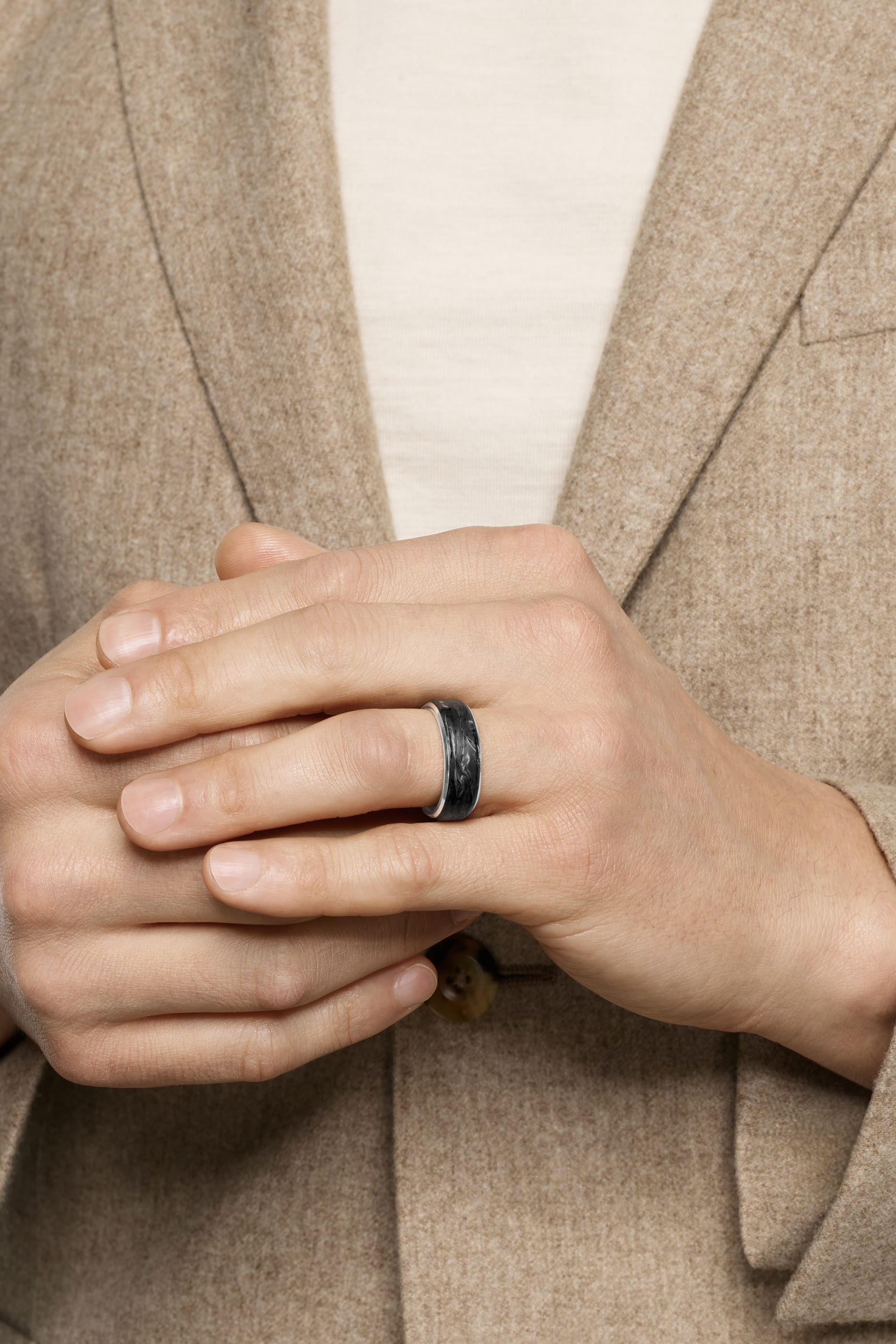 Streamline® Band Ring, 18k White Gold & Carbon