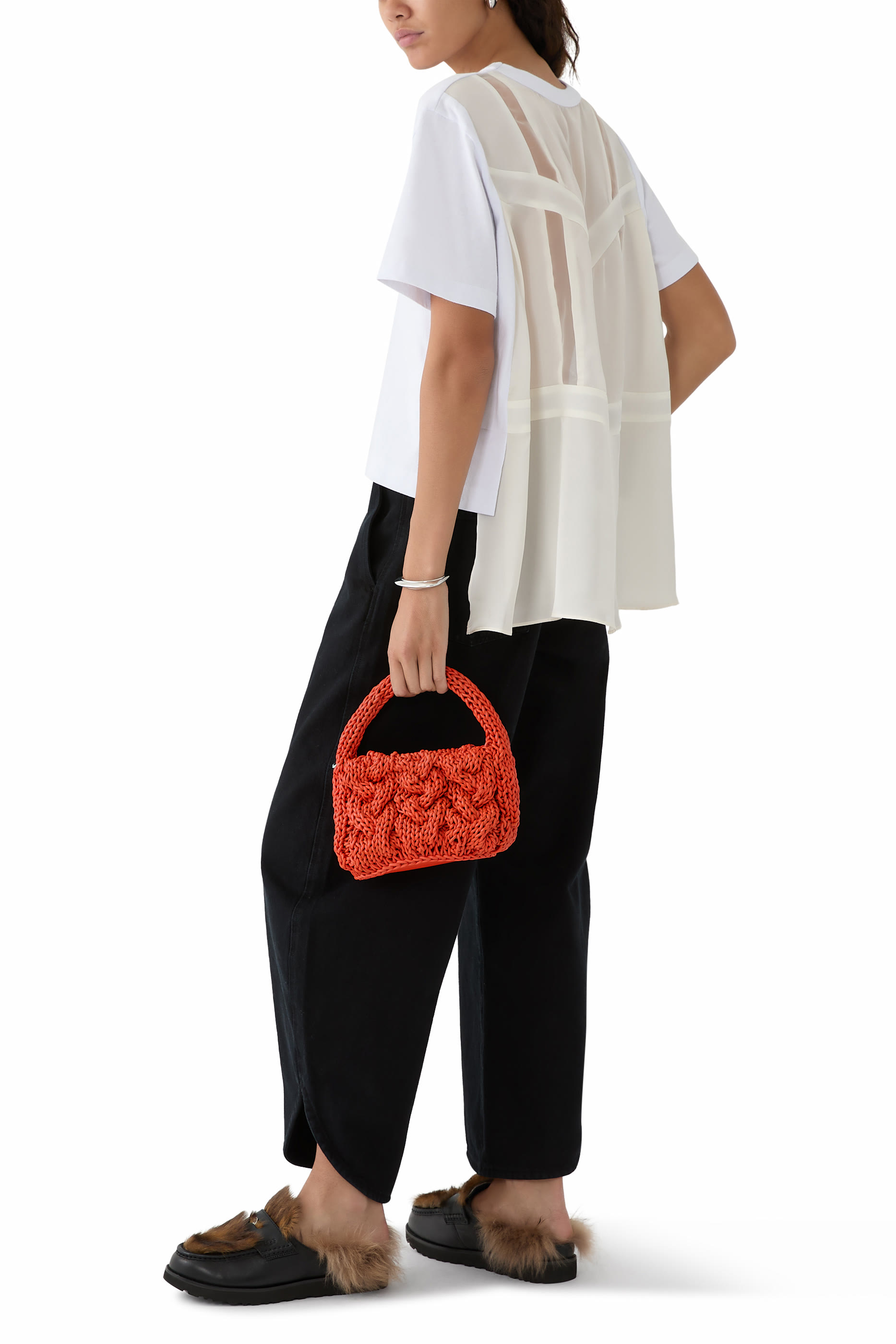 Nylon Twill Mix Cotton Jersey T-Shirt