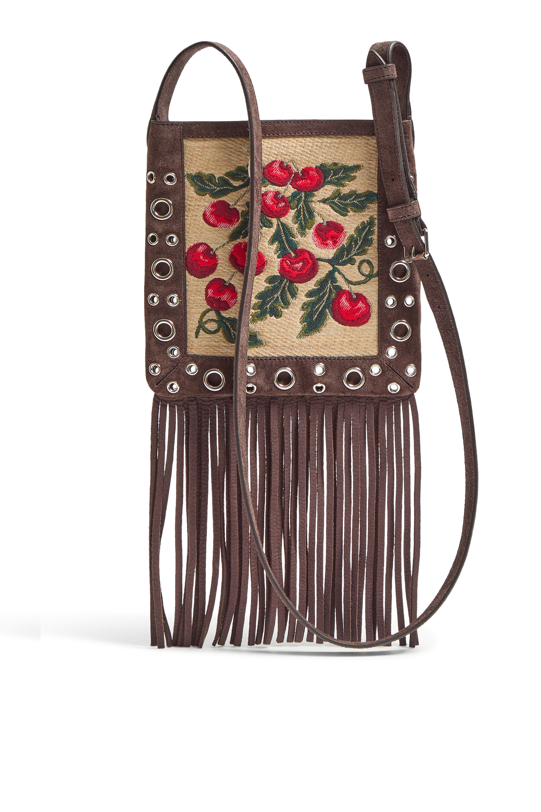 Nellc&ocirc;te Small Shoulder Bag in Jacquard Synthetic Raffia with Cherryfic Pattern
