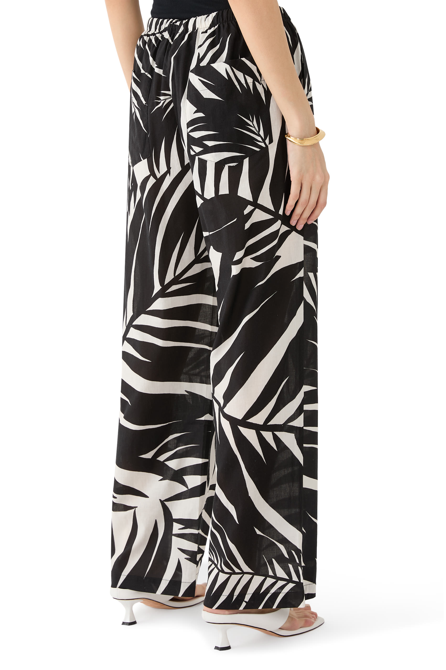Palm Print Wide Leg Trousers