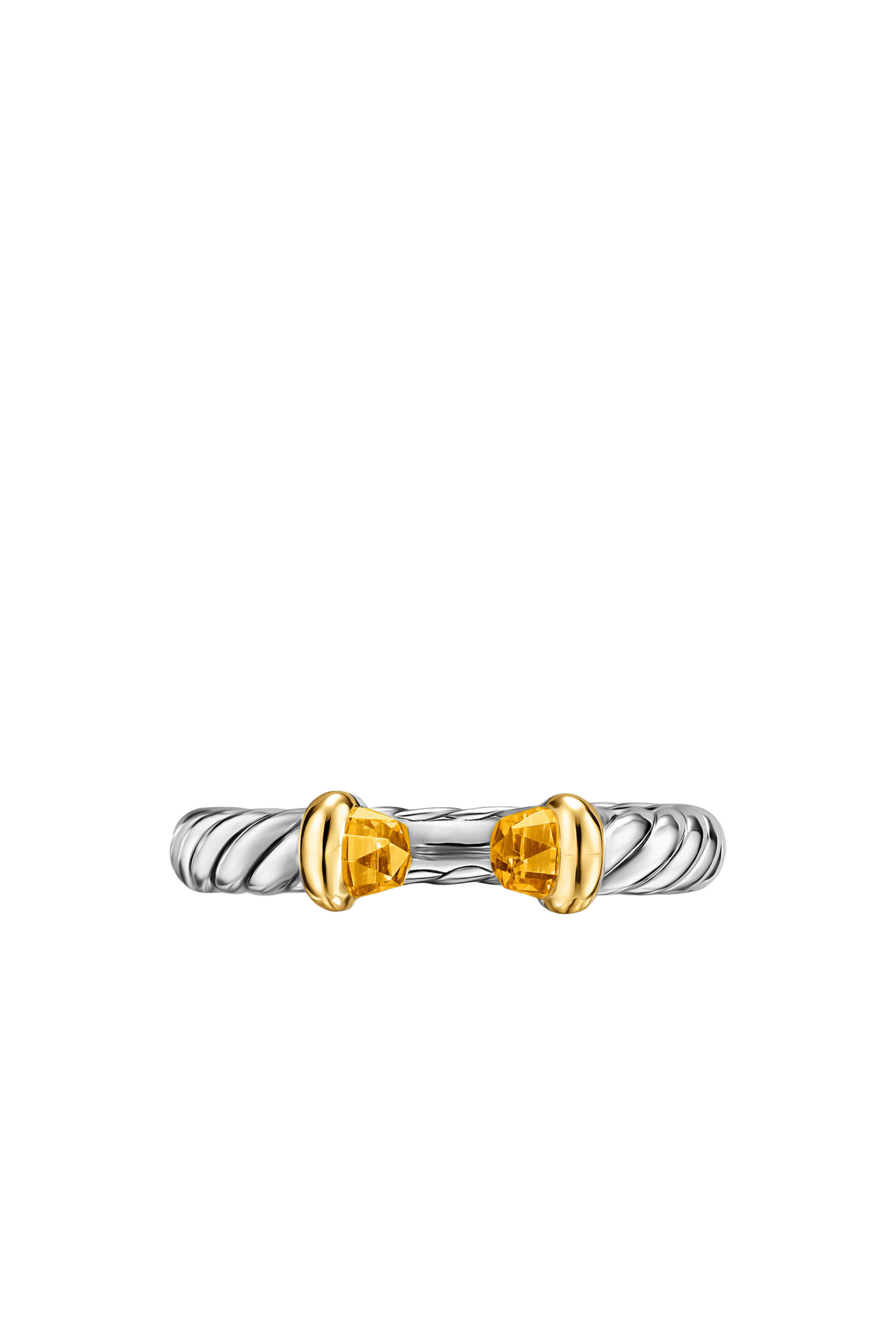 Petite Cable Open Ring, Sterling Silver with 14K Yellow Gold &  Citrine