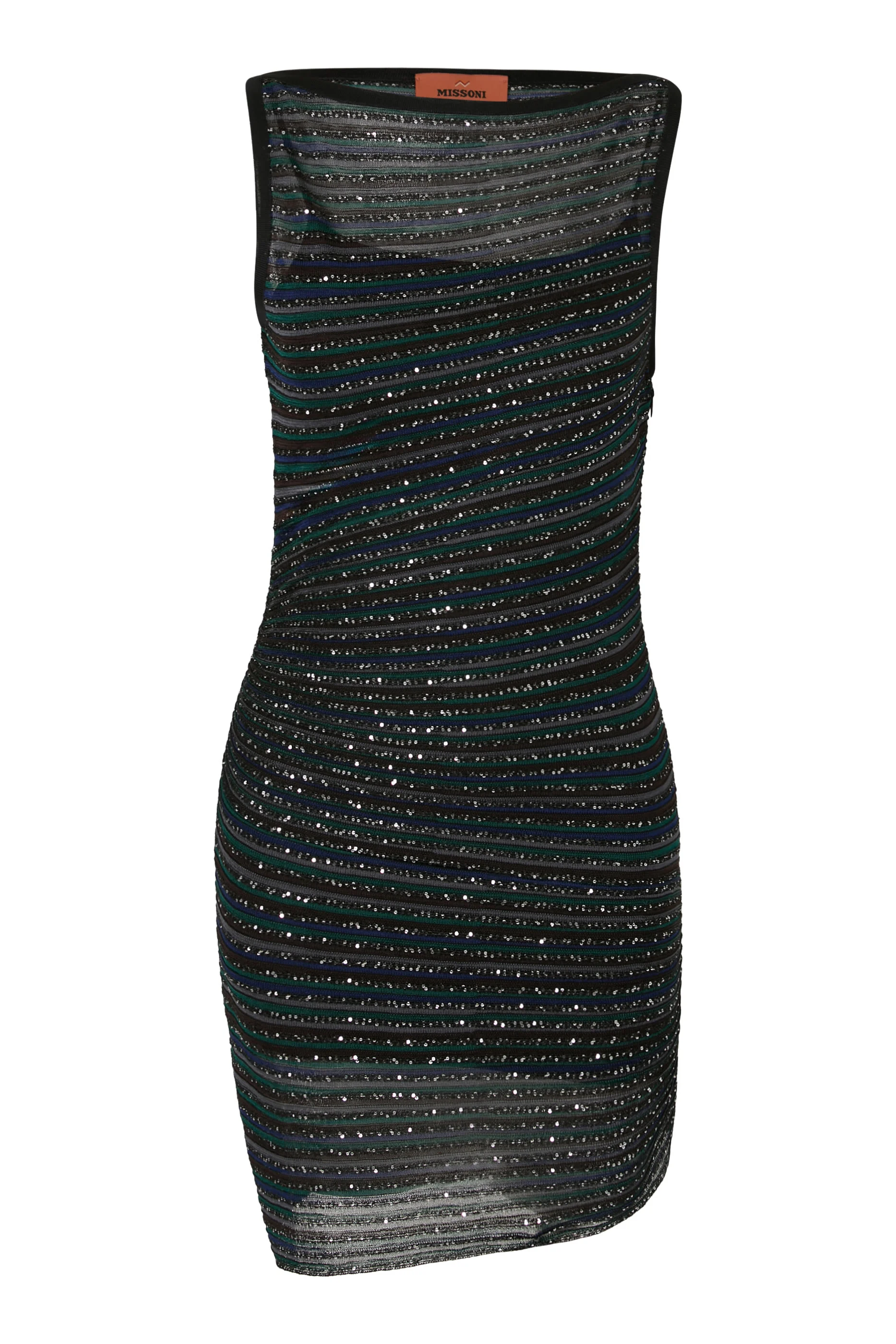 Partialized Sequinned Knit Sleeveless Asymmetric Dress