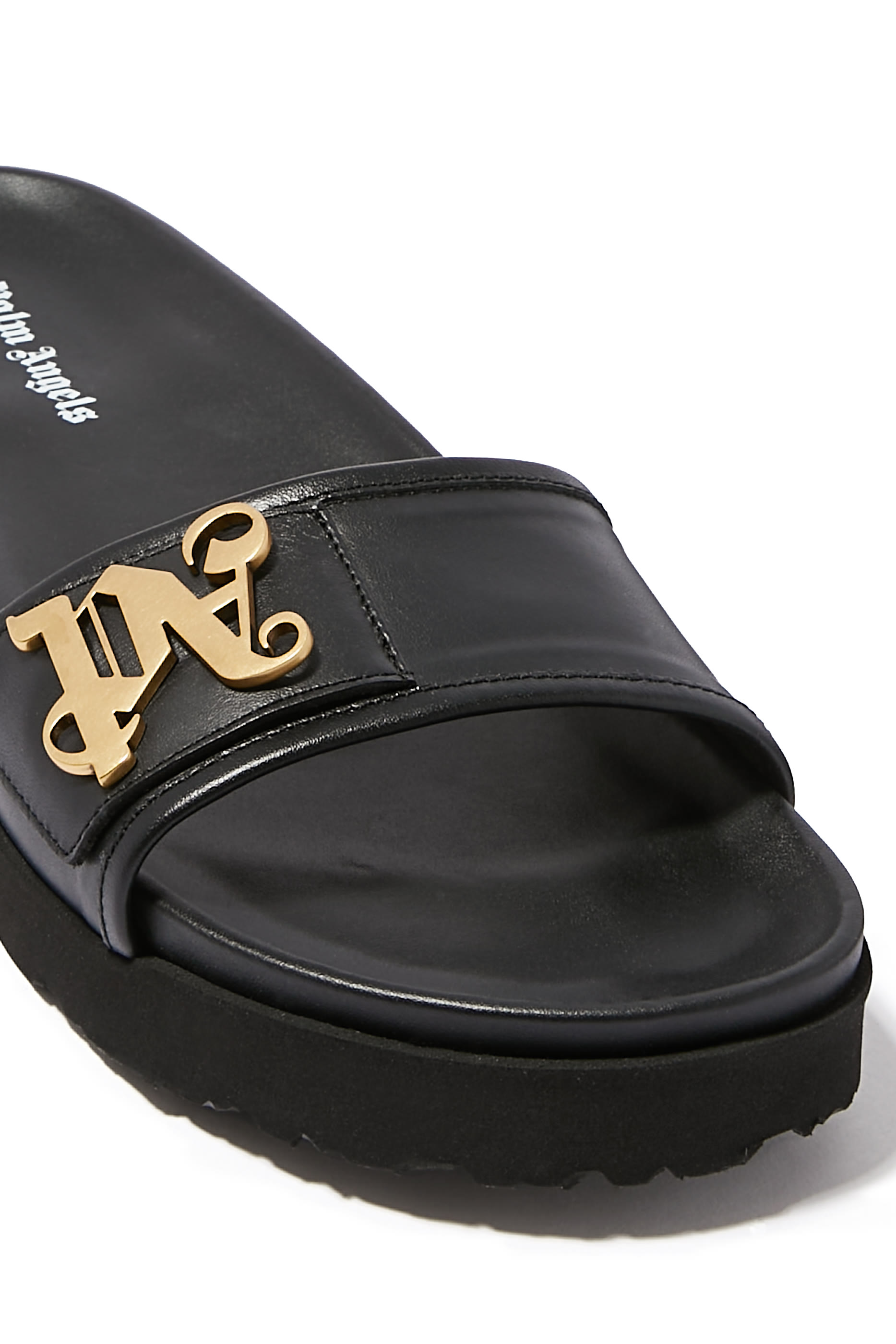 Logo Plaque Leather Slides