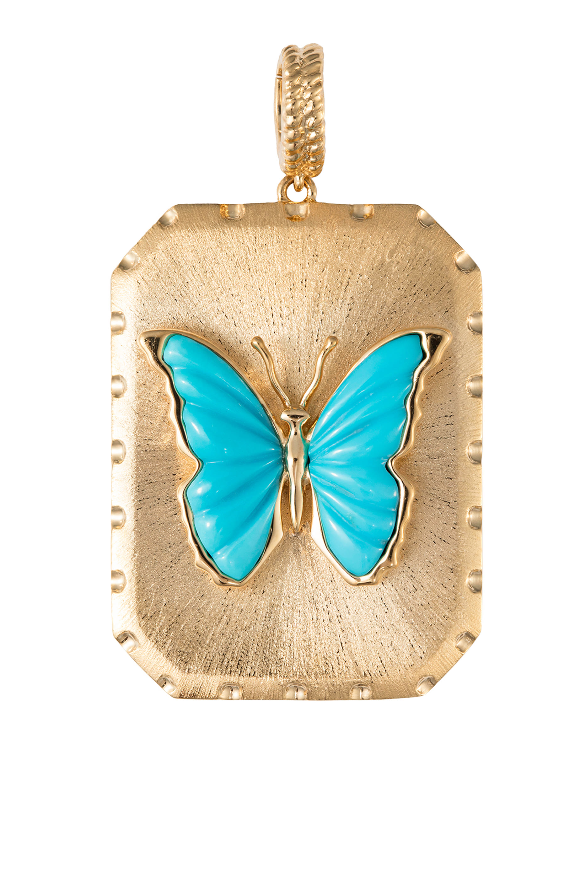 Butterfly Brushed Charm, 18K Yellow Gold & Turquoise